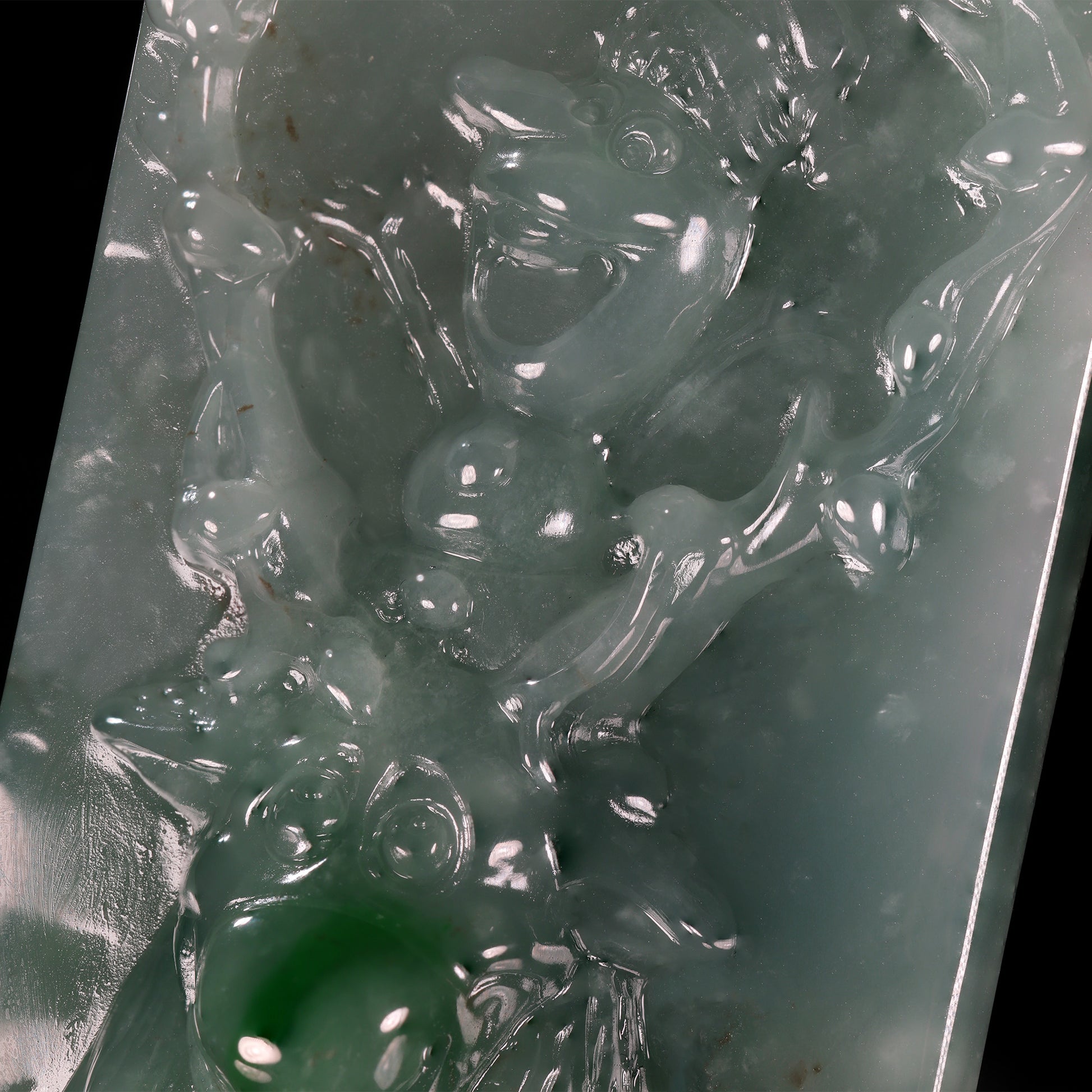 Natural Icy Jadeite Zhong Kui Tablet Pendant | Natural Green Splash | 18K Gold Bail - Grade A Natural Jade Jewelry