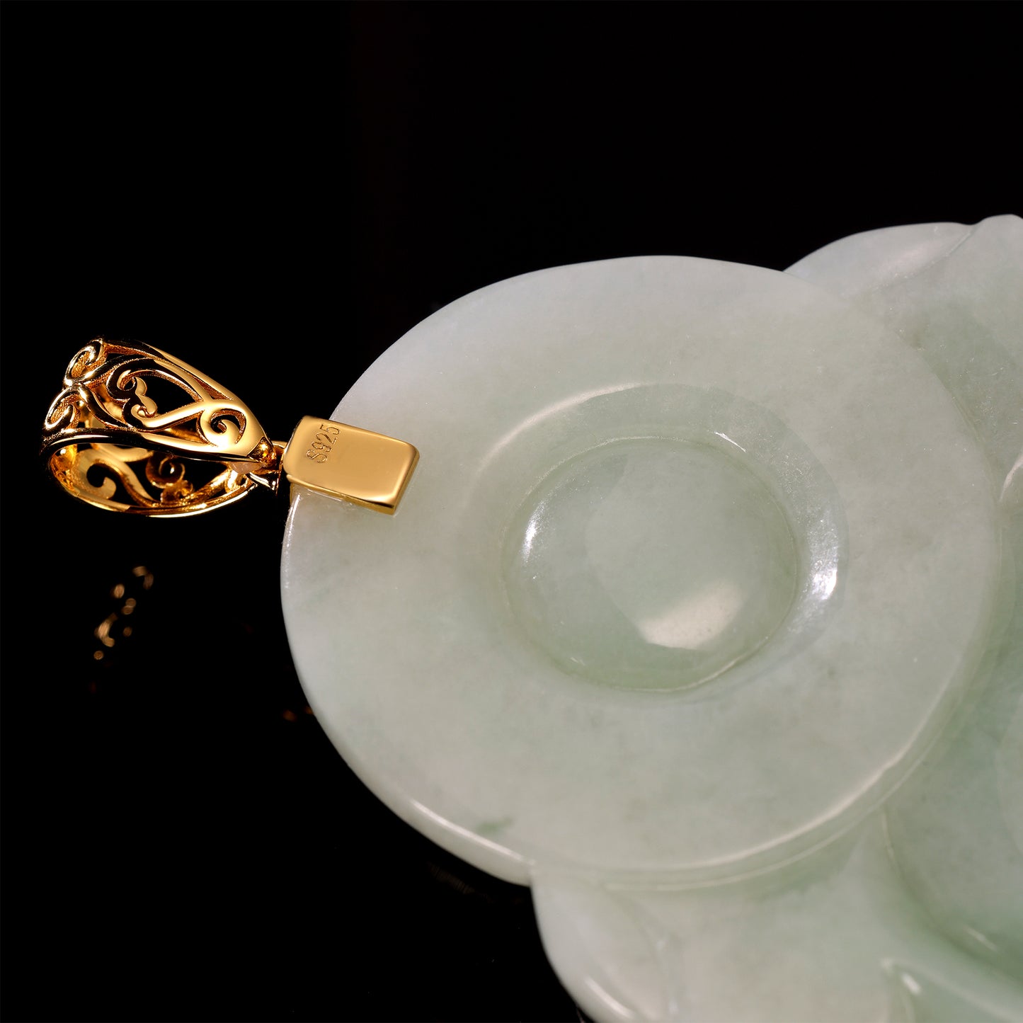 Natural Icy Jadeite Laughing Buddha Pendant | S925 Gold Filigree Bail - Grade A Natural Jade Jewelry