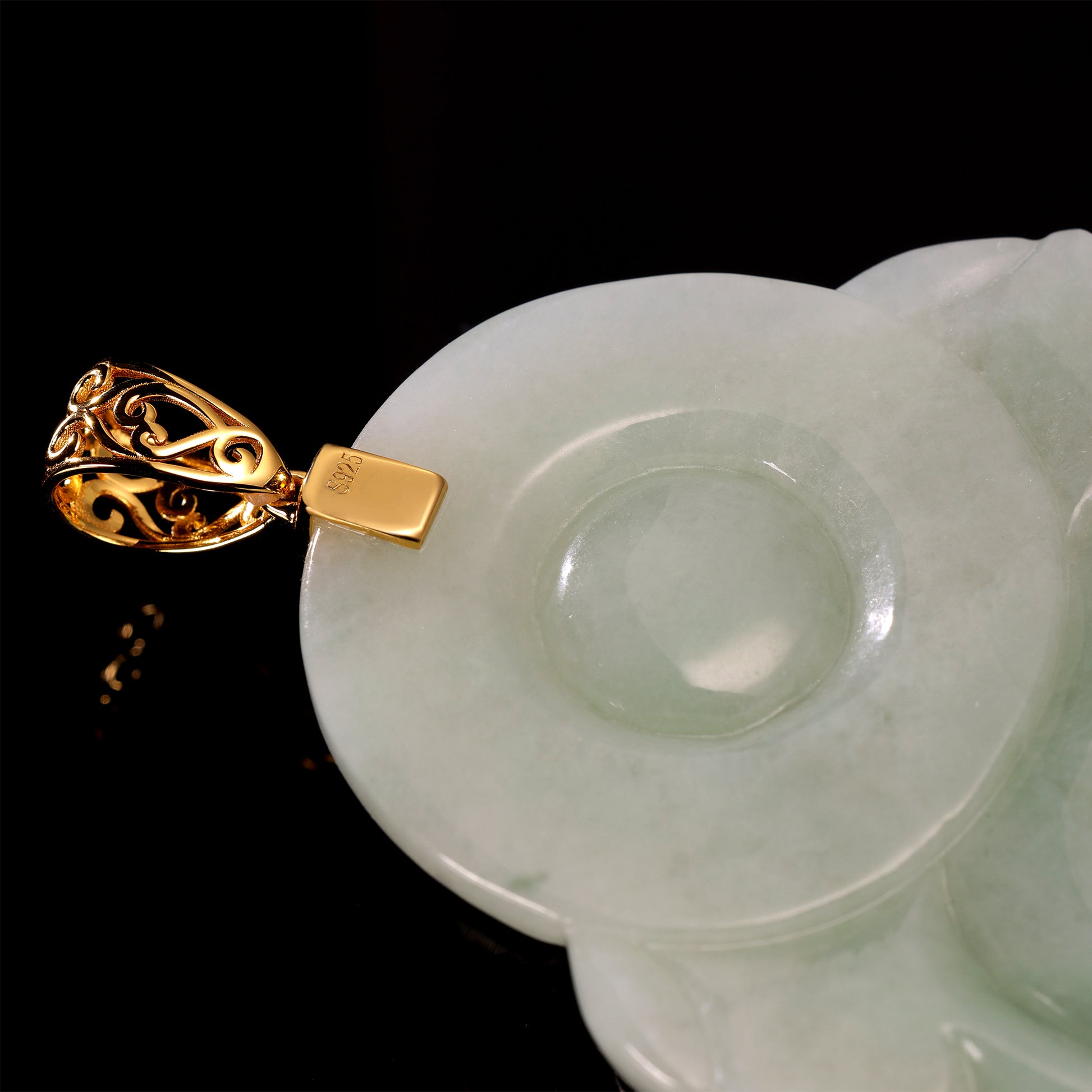 Natural Icy Jadeite Laughing Buddha Pendant | S925 Gold Filigree Bail - Grade A Natural Jade Jewelry