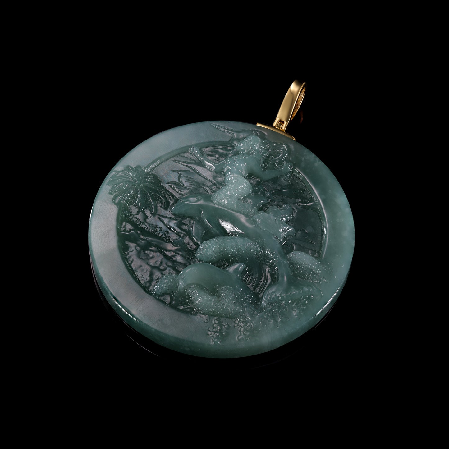 Natural Icy Jadeite Double-Sided Round Disc Pendant | Monkey & Bamboo / Dragon & Landscape | S925 Gold Bail - Grade A Natural Jade Jewelry