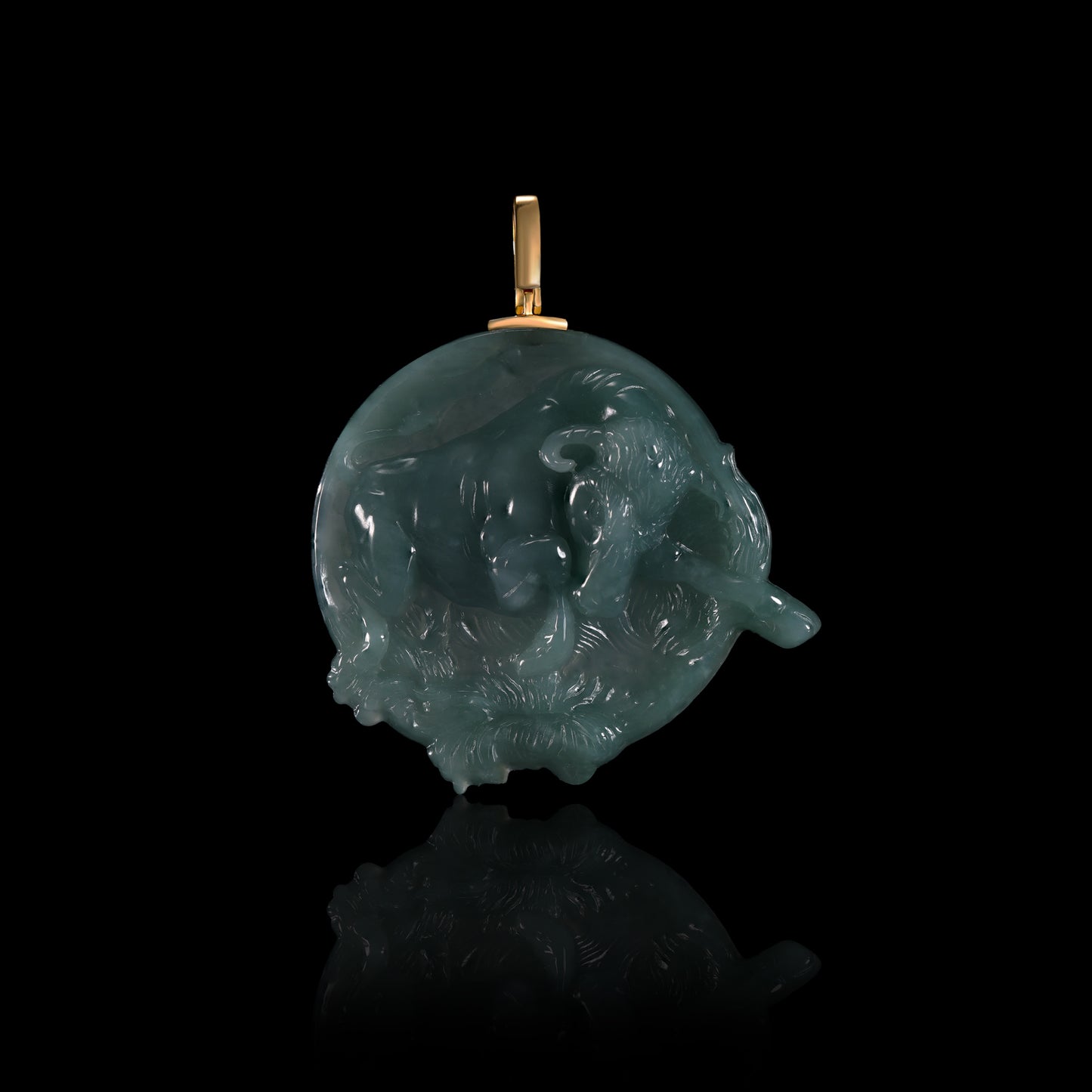 Natural Icy Jadeite Coiled Tiger Round Disc Pendant | Full 3D Relief Breakout Carving | 18K Gold Bail - Grade A Natural Jade Jewelry