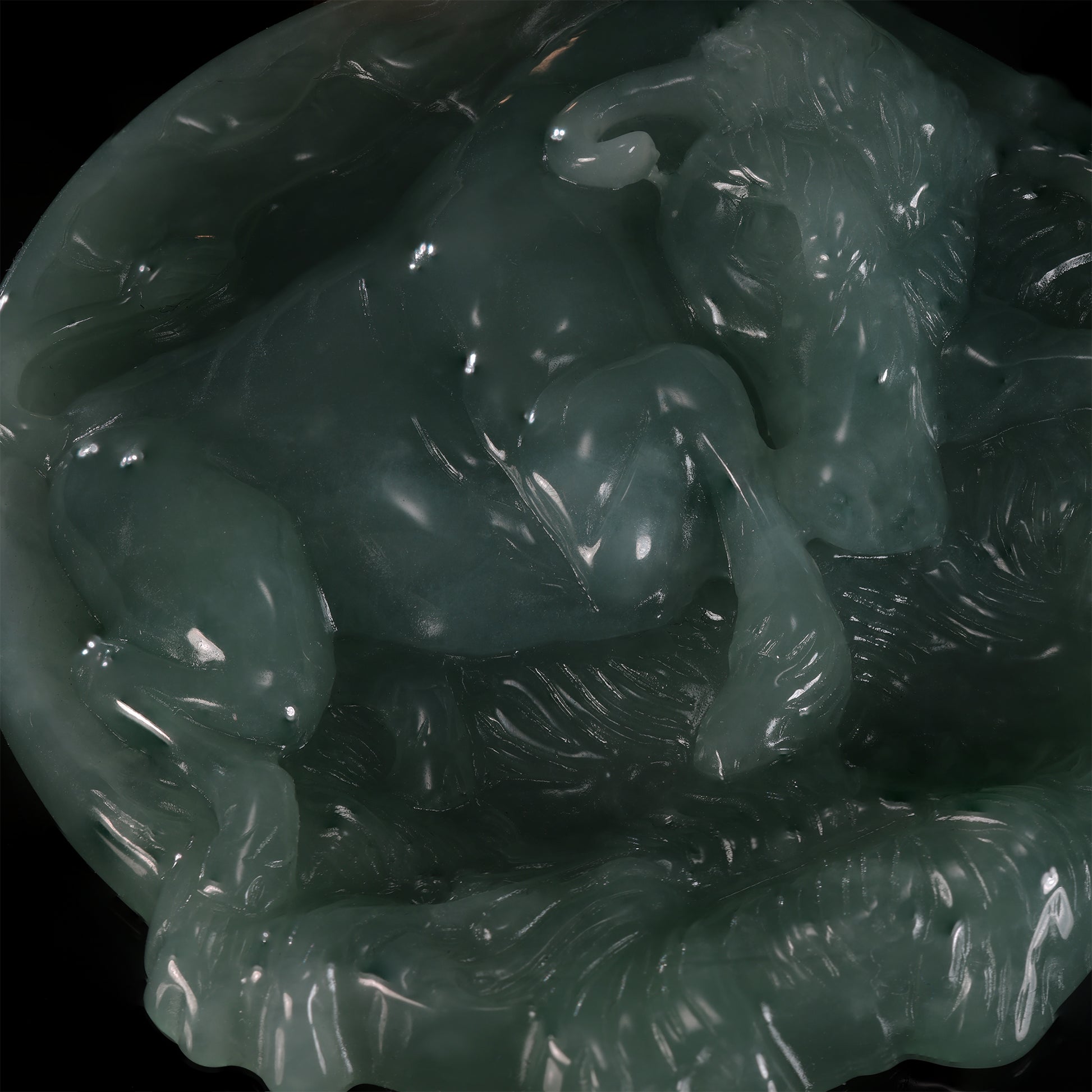 Natural Icy Jadeite Coiled Tiger Round Disc Pendant | Full 3D Relief Breakout Carving | 18K Gold Bail - Grade A Natural Jade Jewelry