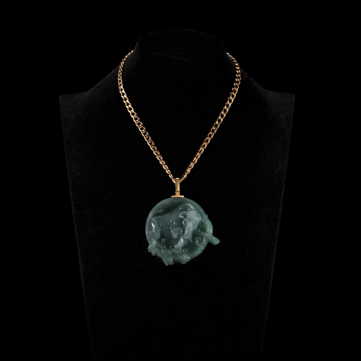 Natural Icy Jadeite Coiled Tiger Round Disc Pendant | Full 3D Relief Breakout Carving | 18K Gold Bail - Certified Grade A jade pendant from Jadelume