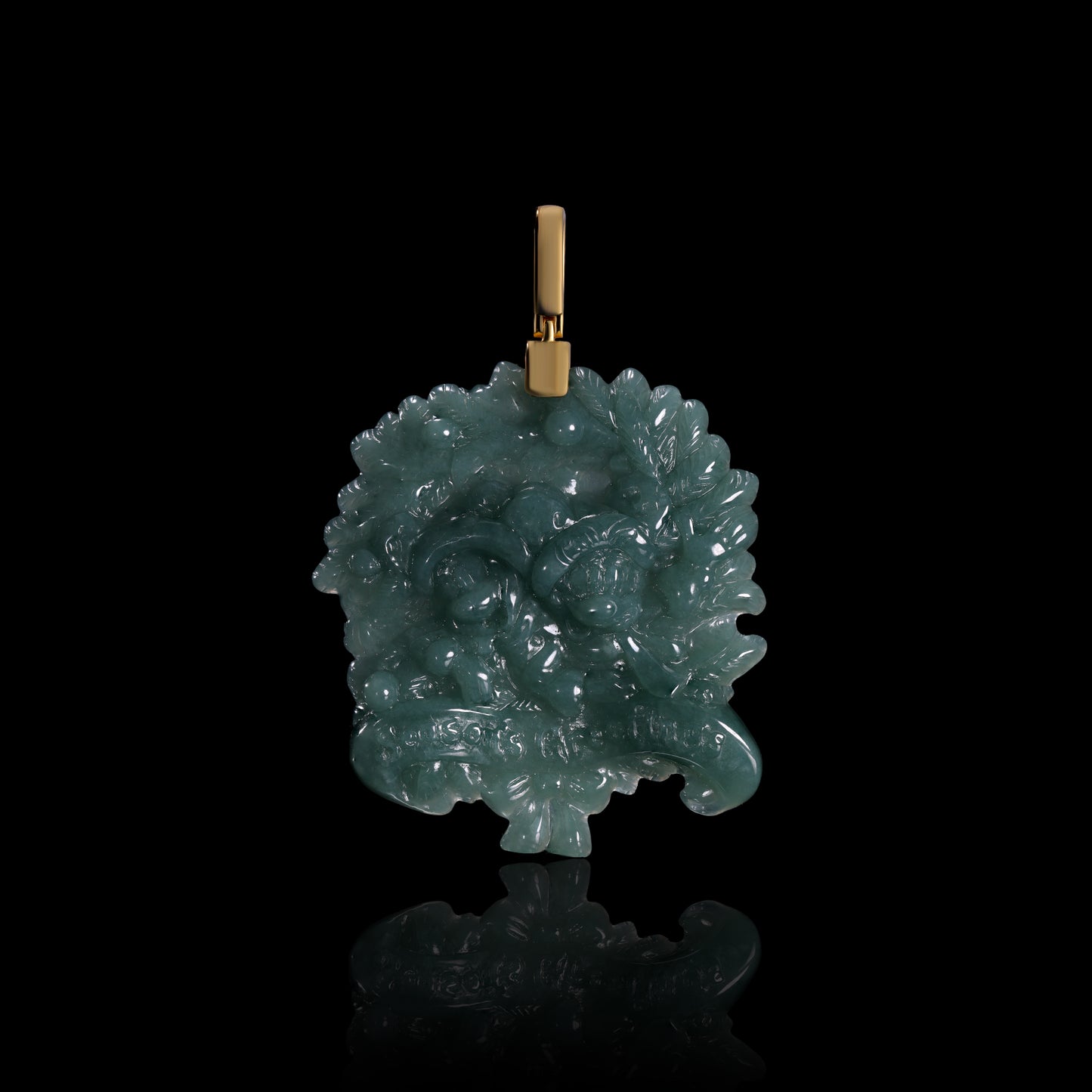 Natural Icy Jadeite Lion & Ball Freeform Pendant | Exploded Mane 3D Relief | 18K Gold Bail - Grade A Natural Jade Jewelry