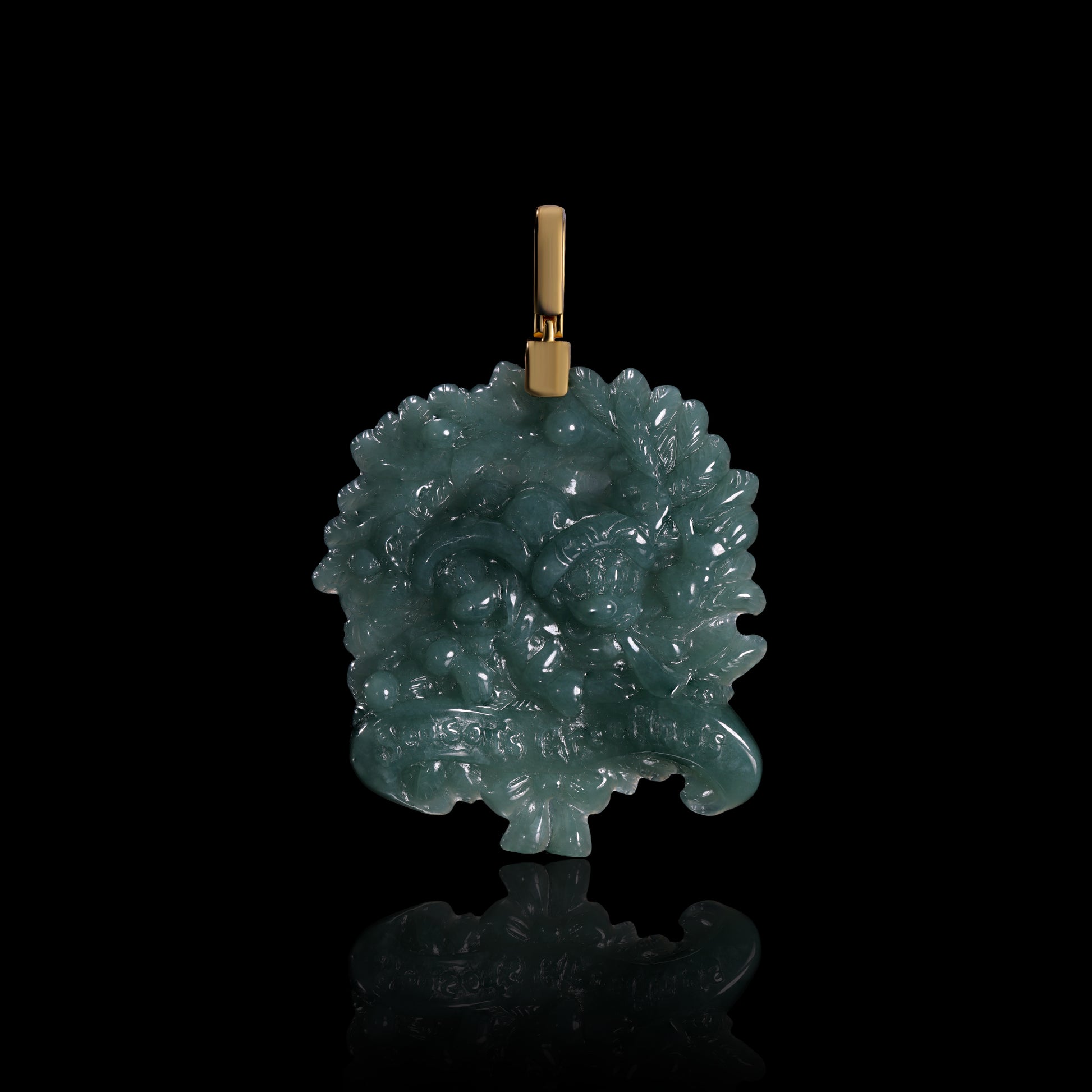 Natural Icy Jadeite Lion & Ball Freeform Pendant | Exploded Mane 3D Relief | 18K Gold Bail - Grade A Natural Jade Jewelry