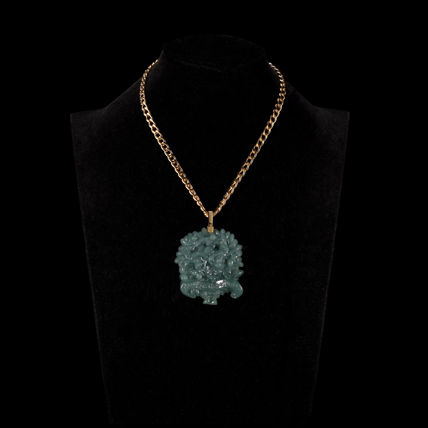 Natural Icy Jadeite Lion & Ball Freeform Pendant | Exploded Mane 3D Relief | 18K Gold Bail - Certified Grade A jade pendant from Jadelume