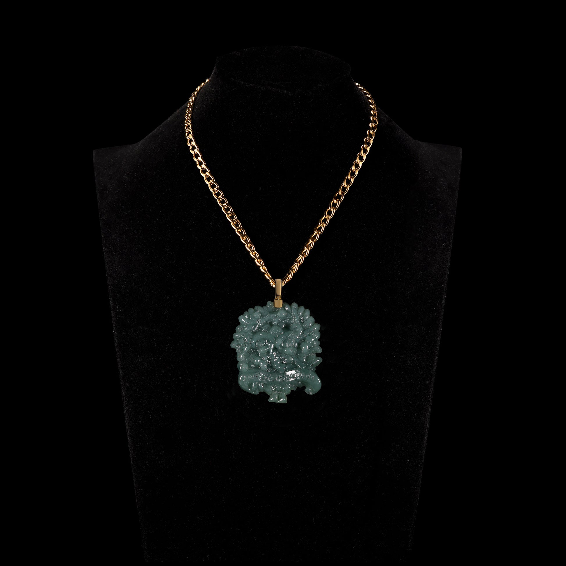 Natural Icy Jadeite Lion & Ball Freeform Pendant | Exploded Mane 3D Relief | 18K Gold Bail - Certified Grade A jade pendant from Jadelume