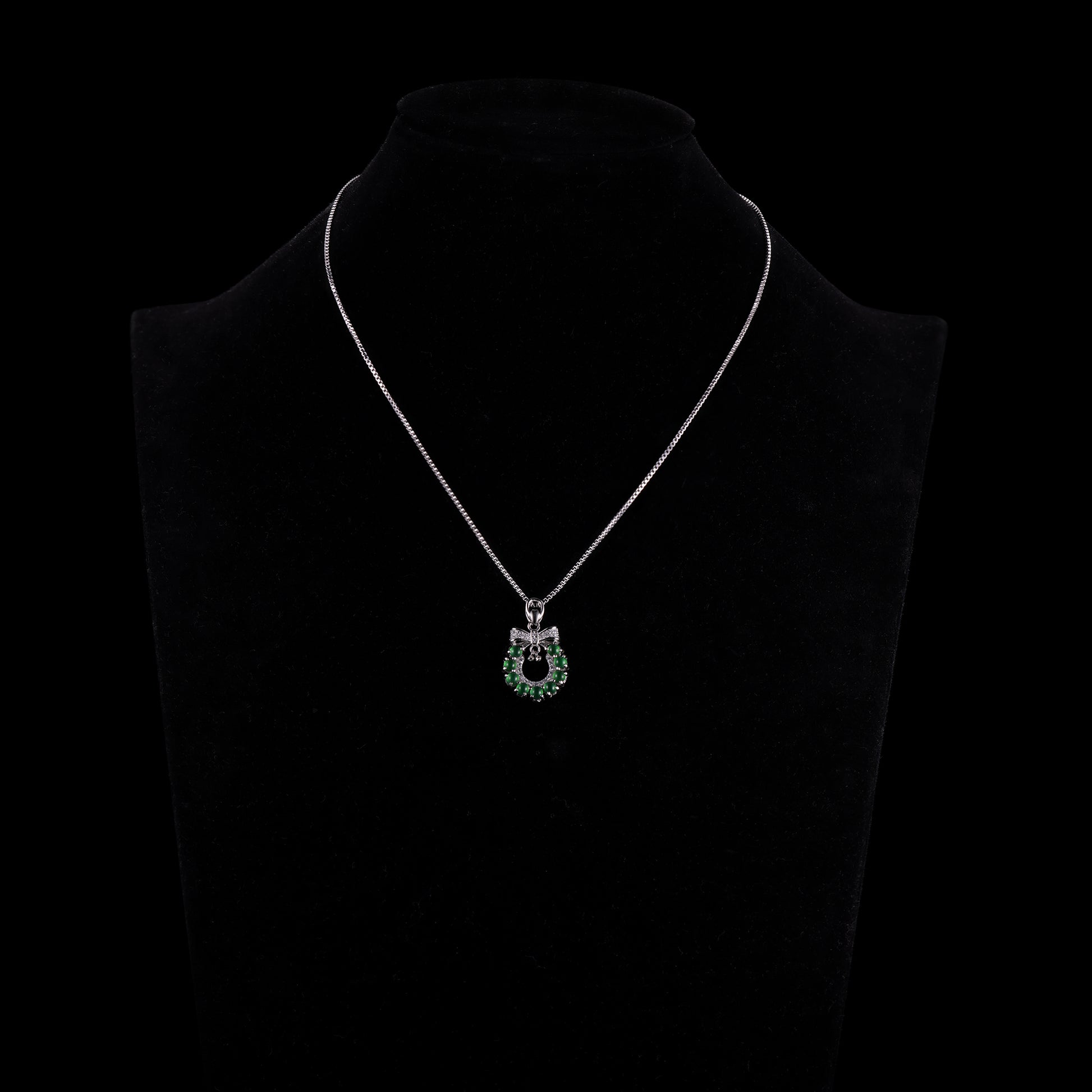 Natural Jadeite Wreath Pendant | 12-Bead Circle | Diamond Bow & Bell | S925 Silver - Grade A Natural Jade Jewelry