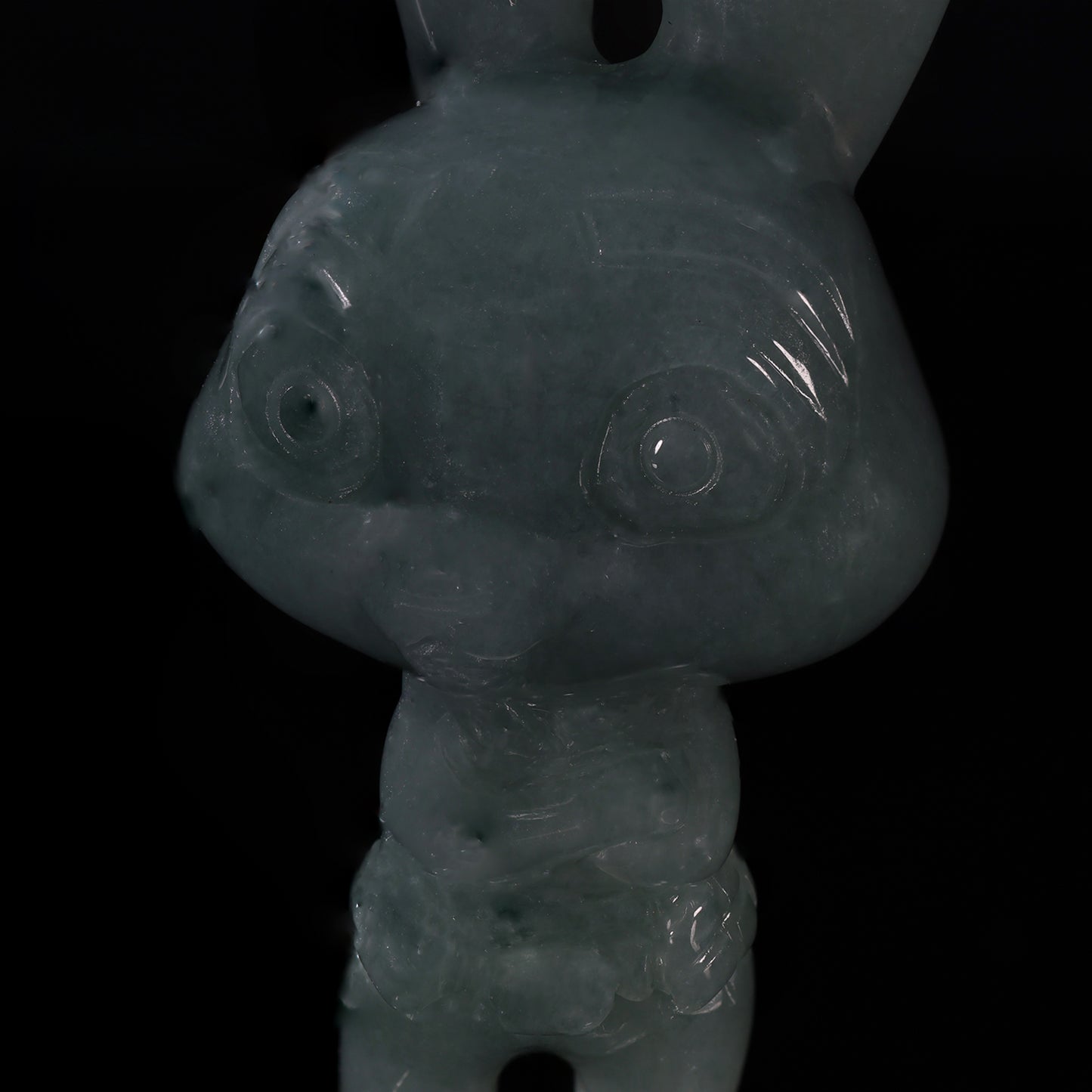 Natural Icy Grey-Blue Jadeite Jade Bunny Figurine Pendant | Full 3D Cartoon Rabbit Carving | Collectible Pair - Grade A Natural Jade Jewelry