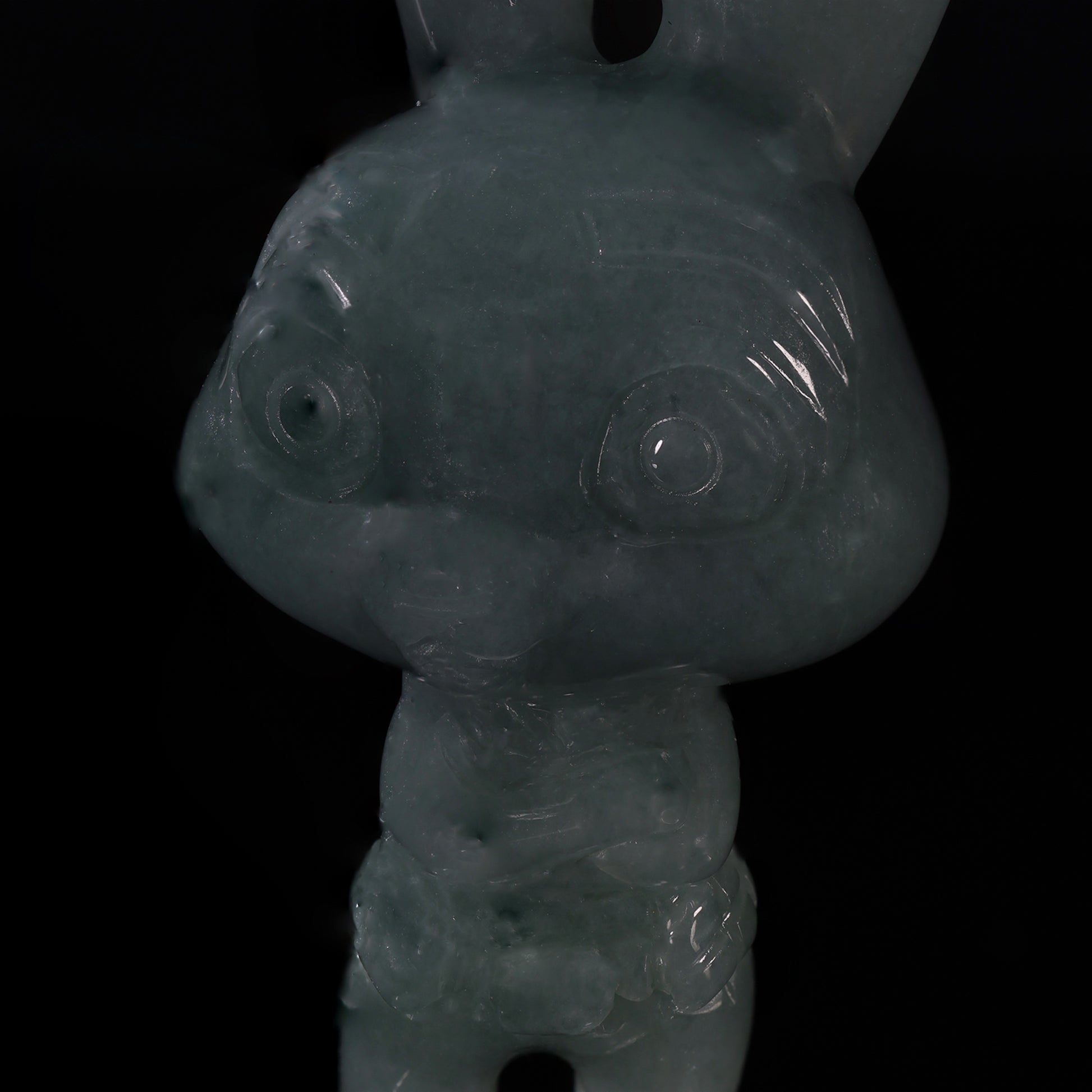 Natural Icy Grey-Blue Jadeite Jade Bunny Figurine Pendant | Full 3D Cartoon Rabbit Carving | Collectible Pair - Grade A Natural Jade Jewelry