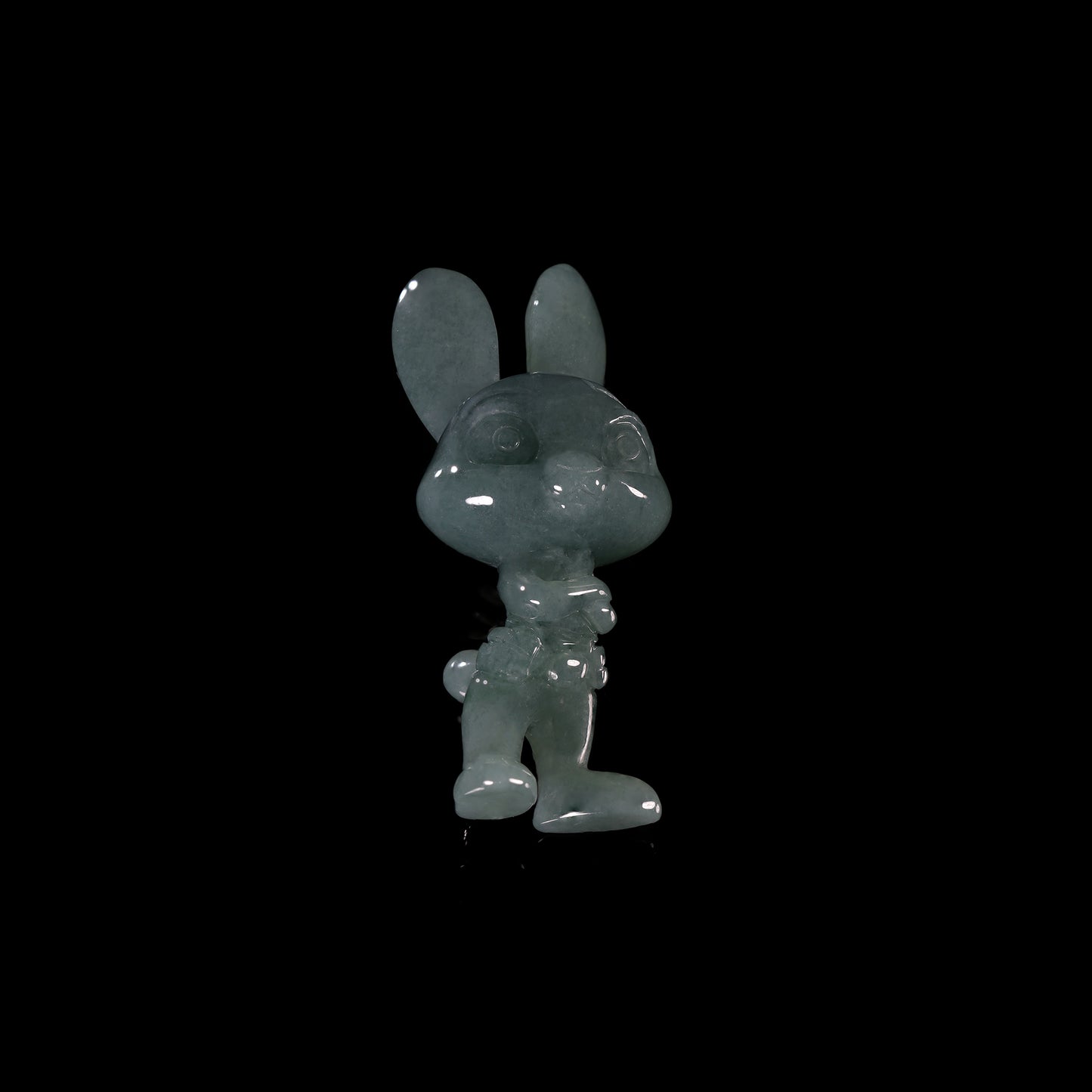 Natural Icy Grey-Blue Jadeite Jade Bunny Figurine Pendant | Full 3D Cartoon Rabbit Carving | Collectible Pair - Grade A Natural Jade Jewelry