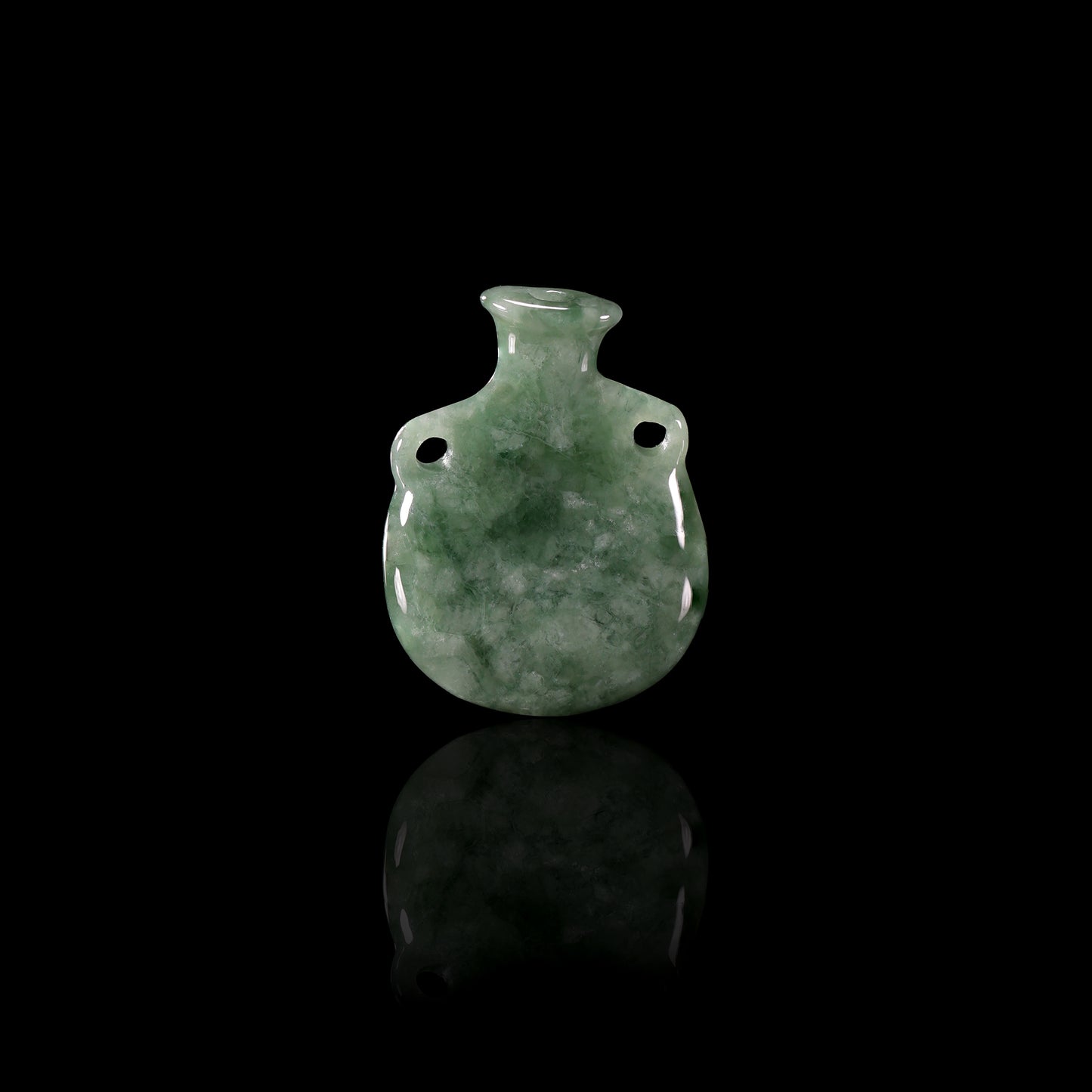 Natural Green Jadeite Miniature Vase Pendant | Full 3D Double-Lug Amphora | Mottled Green - Certified Grade A jade pendant from Jadelume