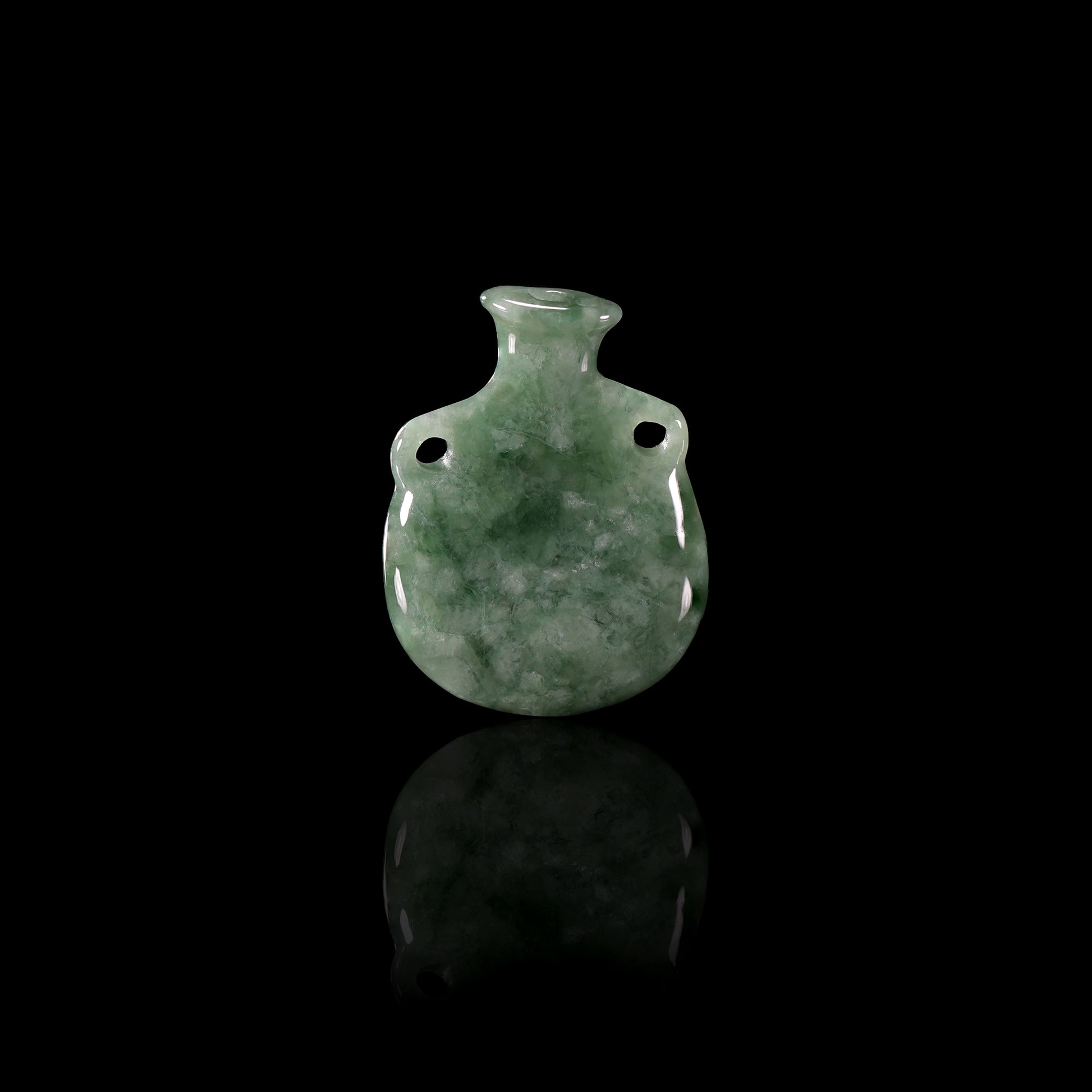 Natural Green Jadeite Miniature Vase Pendant | Full 3D Double-Lug Amphora | Mottled Green - Certified Grade A jade pendant from Jadelume