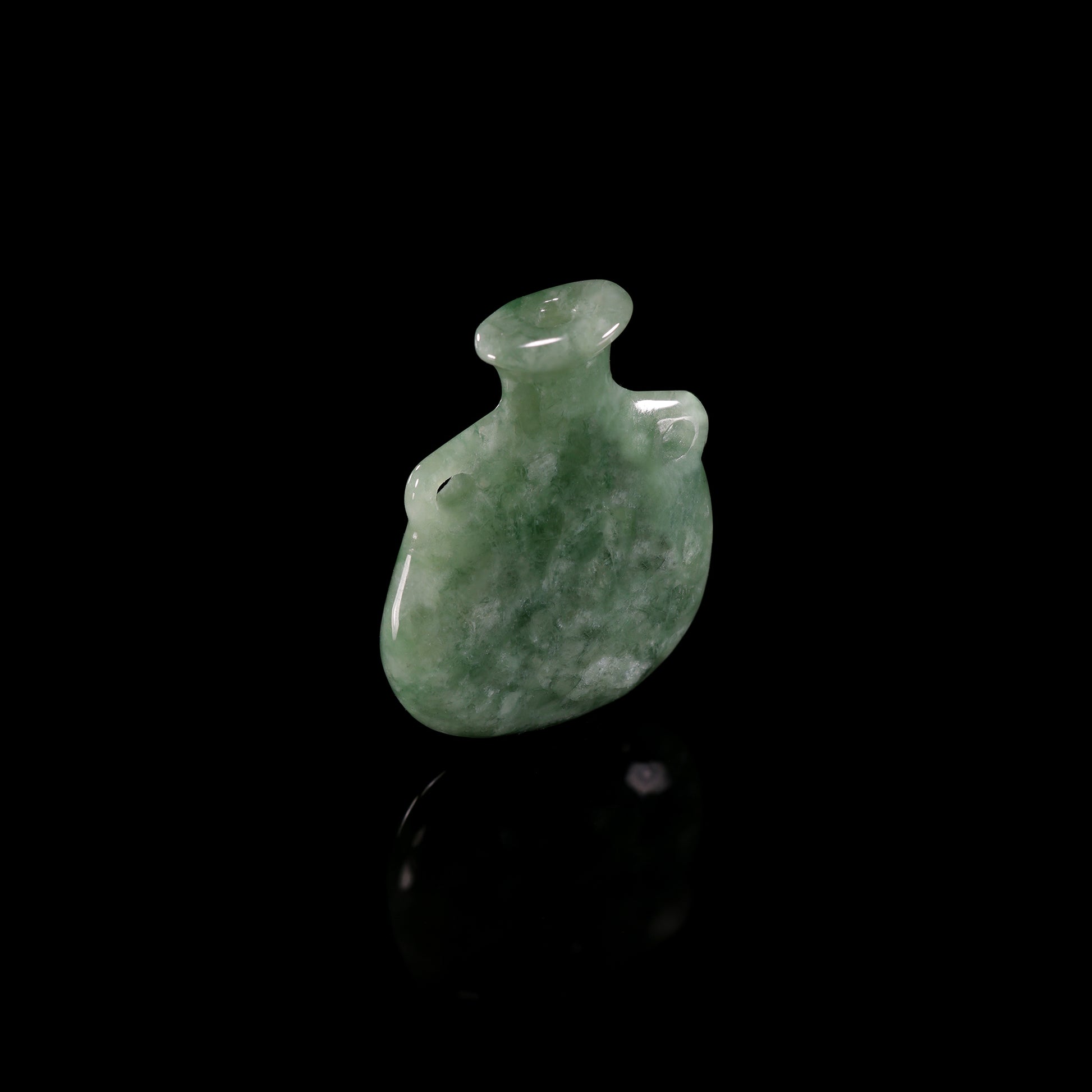 Natural Green Jadeite Miniature Vase Pendant | Full 3D Double-Lug Amphora | Mottled Green - Grade A Natural Jade Jewelry