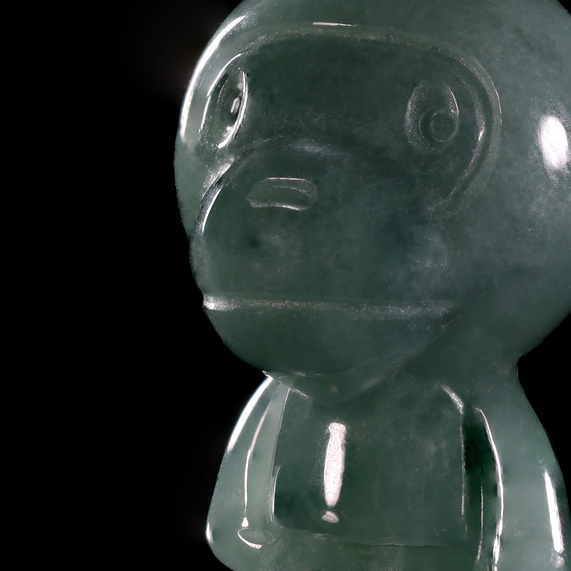 Natural Icy Grey-Blue Jadeite Cartoon Monkey Figurine Pendant | Full 3D Standing | 18K Gold Filigree Basket Bail - Grade A Natural Jade Jewelry