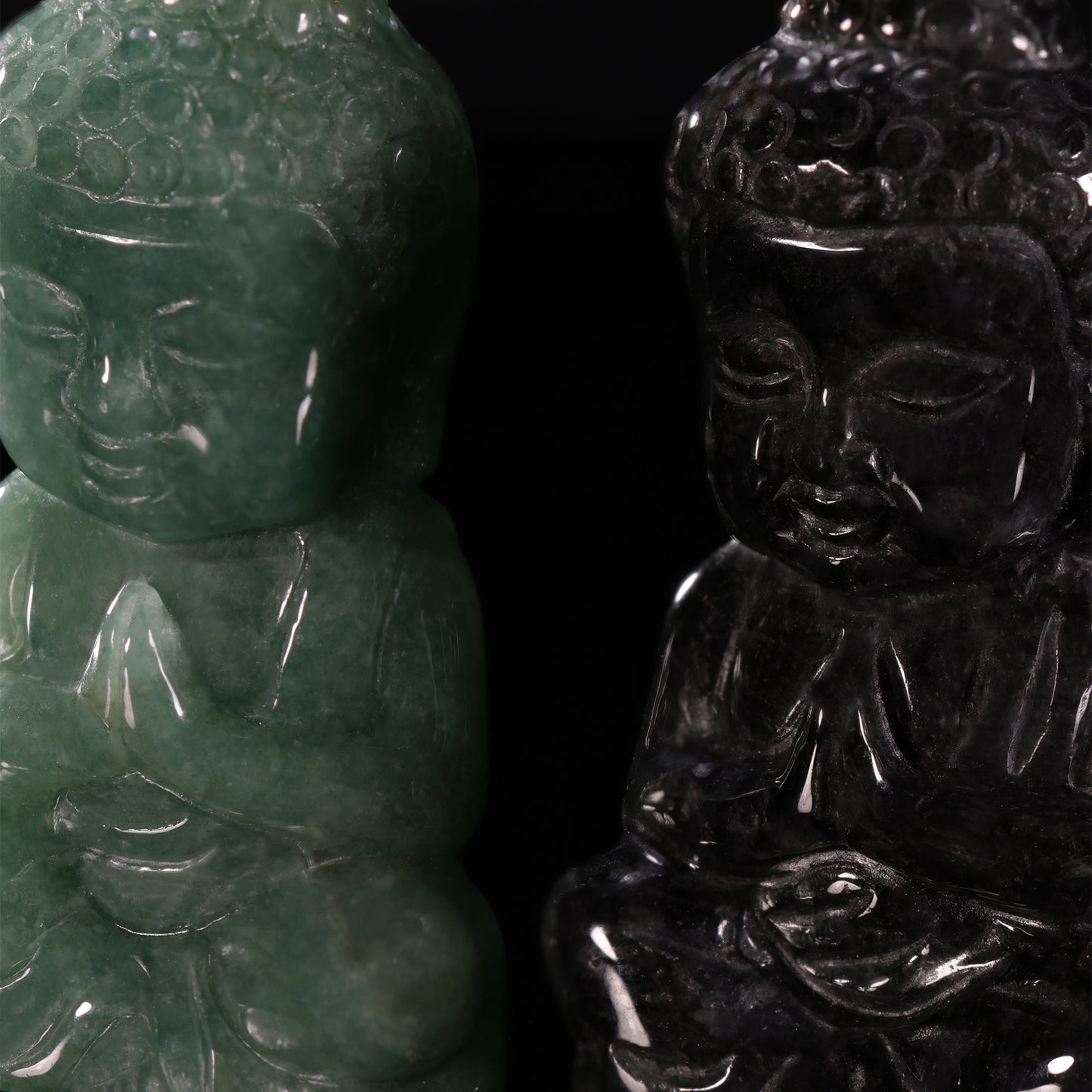 Natural Jadeite Seated Buddha Pendant | Full 3D Praying Shakyamuni | 18K Gold Filigree Bail - Grade A Natural Jade Jewelry