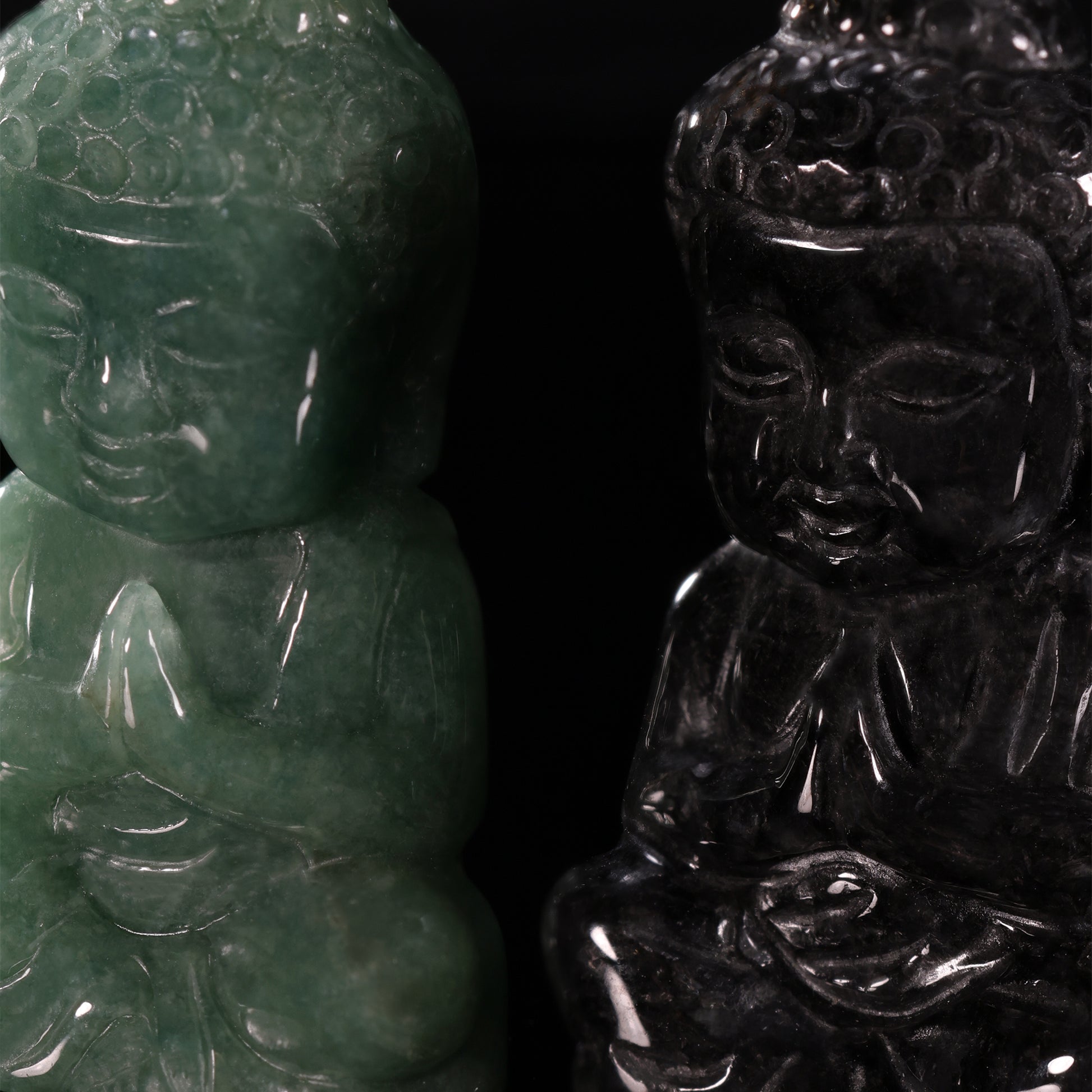 Natural Jadeite Seated Buddha Pendant | Full 3D Praying Shakyamuni | 18K Gold Filigree Bail - Grade A Natural Jade Jewelry