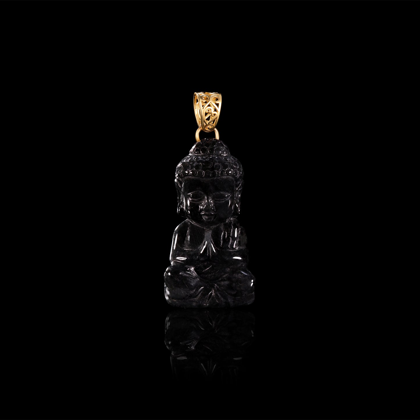 Natural Jadeite Seated Buddha Pendant | Full 3D Praying Shakyamuni | 18K Gold Filigree Bail - Grade A Natural Jade Jewelry