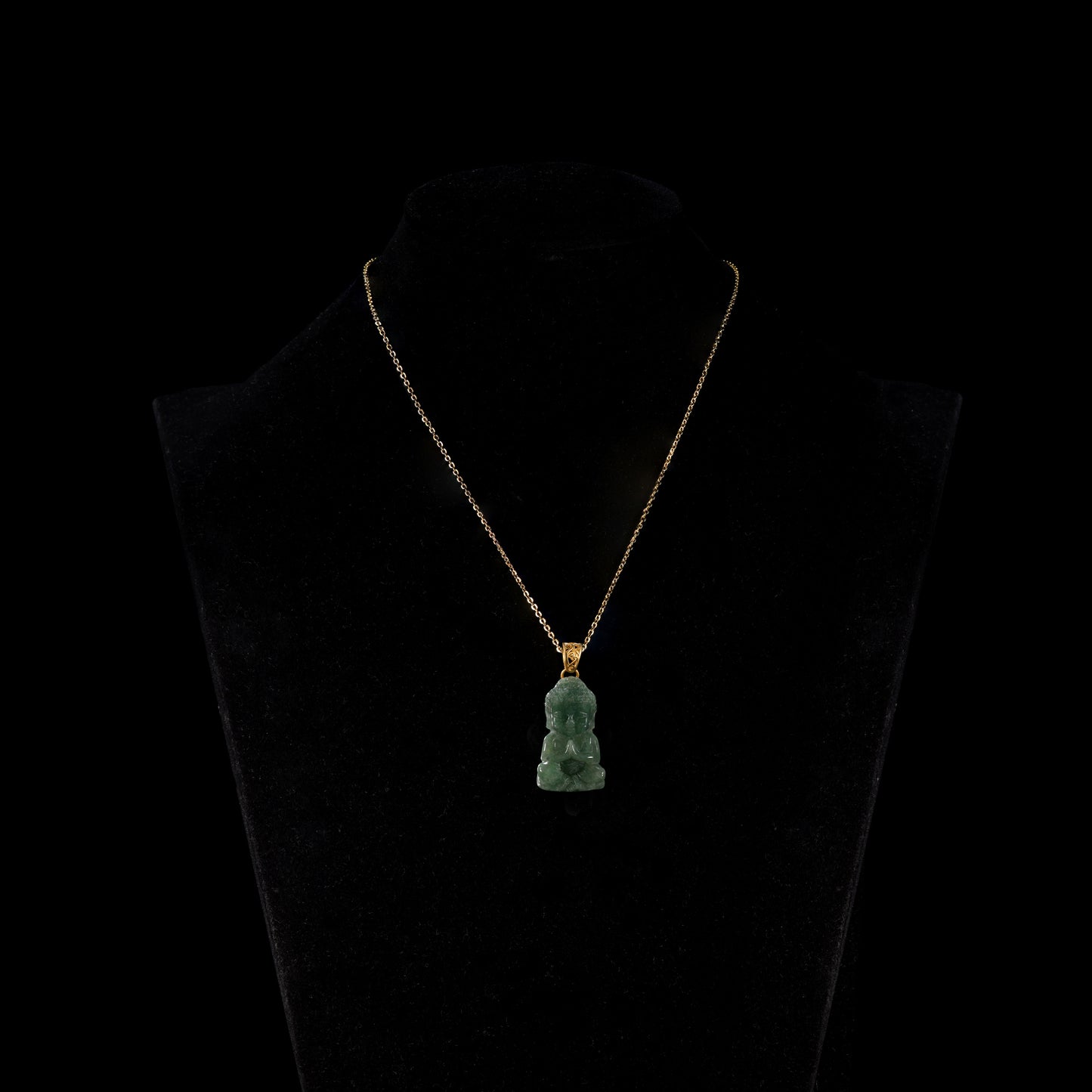 Natural Jadeite Seated Buddha Pendant | Full 3D Praying Shakyamuni | 18K Gold Filigree Bail - Grade A Natural Jade Jewelry