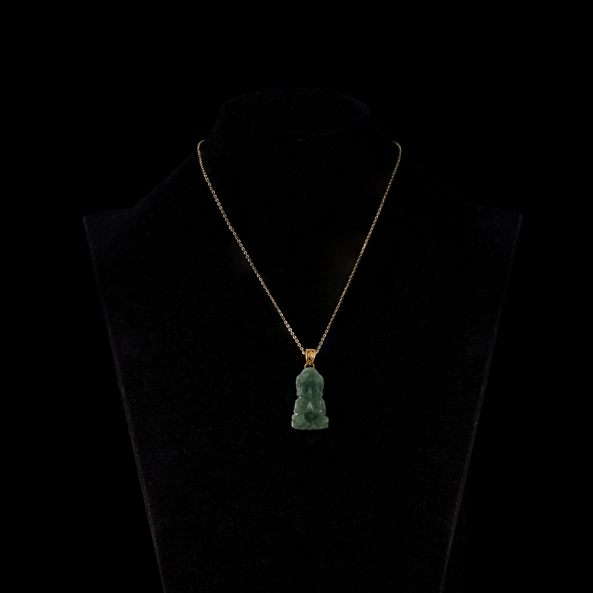 Natural Jadeite Seated Buddha Pendant | Full 3D Praying Shakyamuni | 18K Gold Filigree Bail - Grade A Natural Jade Jewelry