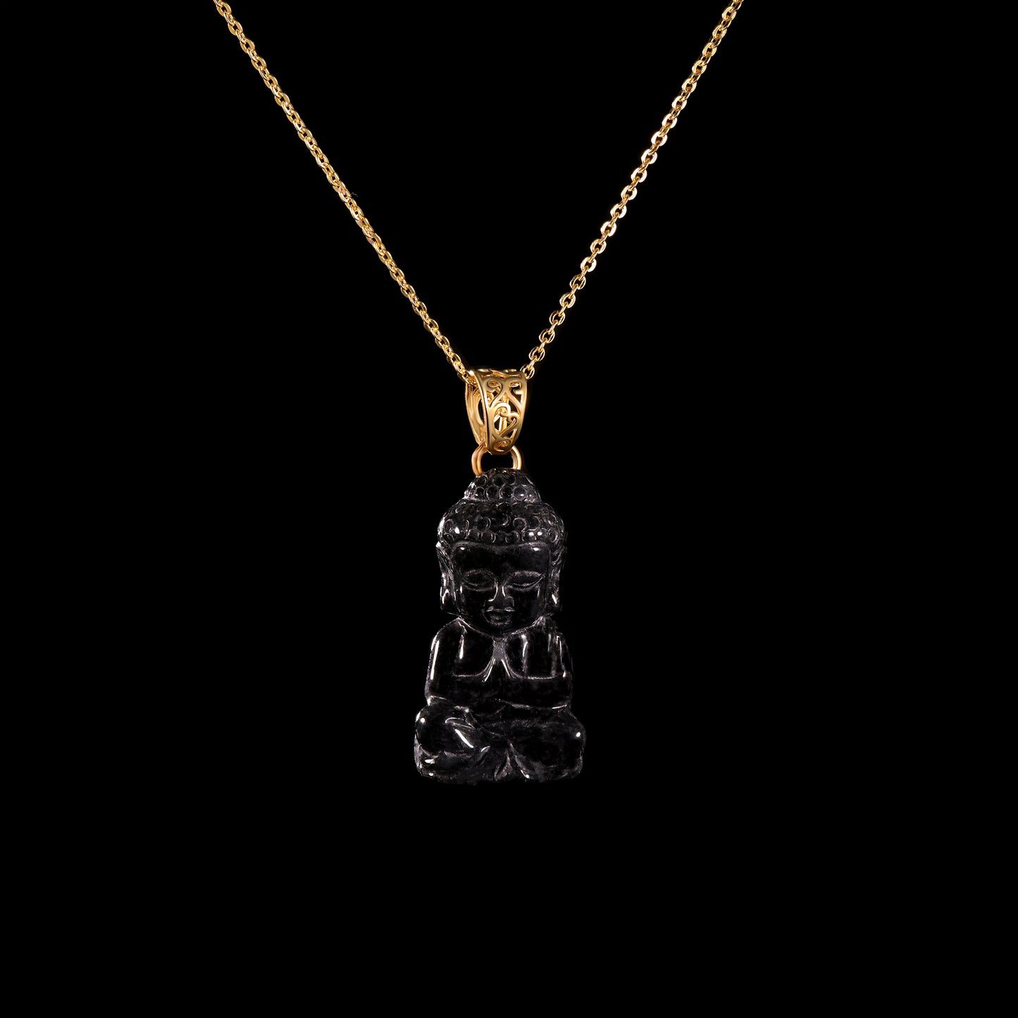 Natural Jadeite Seated Buddha Pendant | Full 3D Praying Shakyamuni | 18K Gold Filigree Bail - Grade A Natural Jade Jewelry