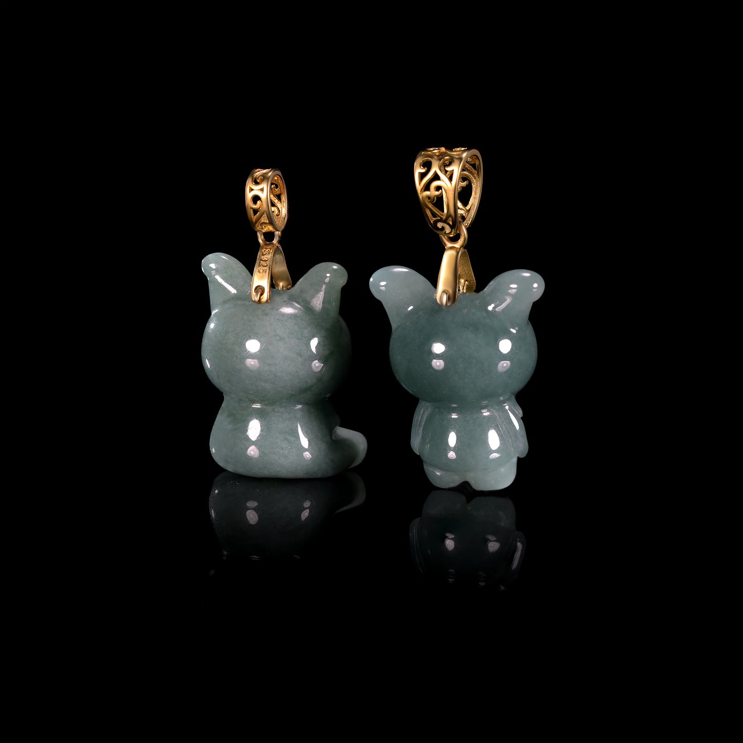 Natural Icy Grey-Blue Jadeite Cartoon Puppy Pendant | Full 3D Sitting Dog | 18K Gold Filigree Bail - Grade A Natural Jade Jewelry