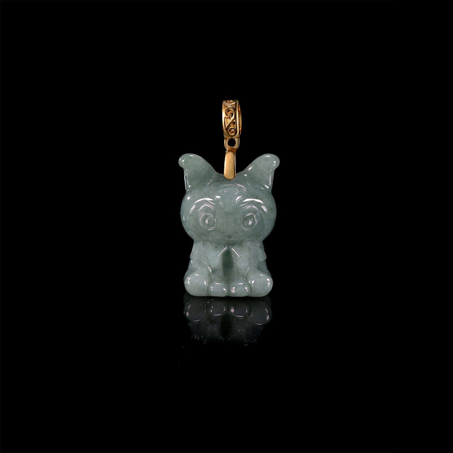Natural Icy Grey-Blue Jadeite Cartoon Puppy Pendant | Full 3D Sitting Dog | 18K Gold Filigree Bail - Grade A Natural Jade Jewelry