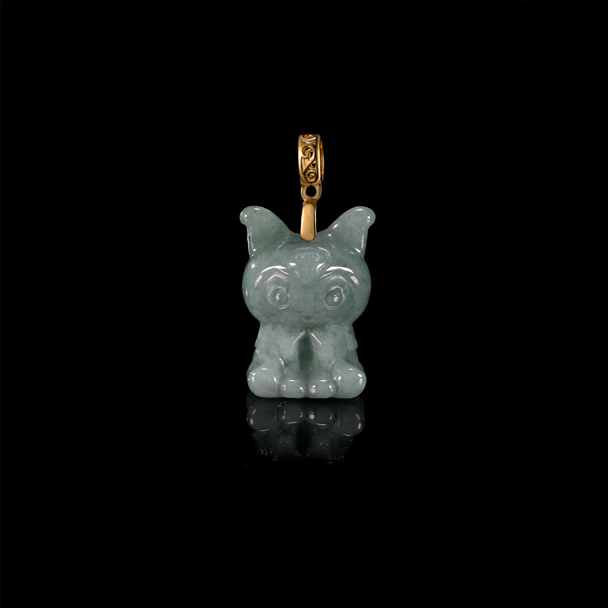 Natural Icy Grey-Blue Jadeite Cartoon Puppy Pendant | Full 3D Sitting Dog | 18K Gold Filigree Bail - Grade A Natural Jade Jewelry
