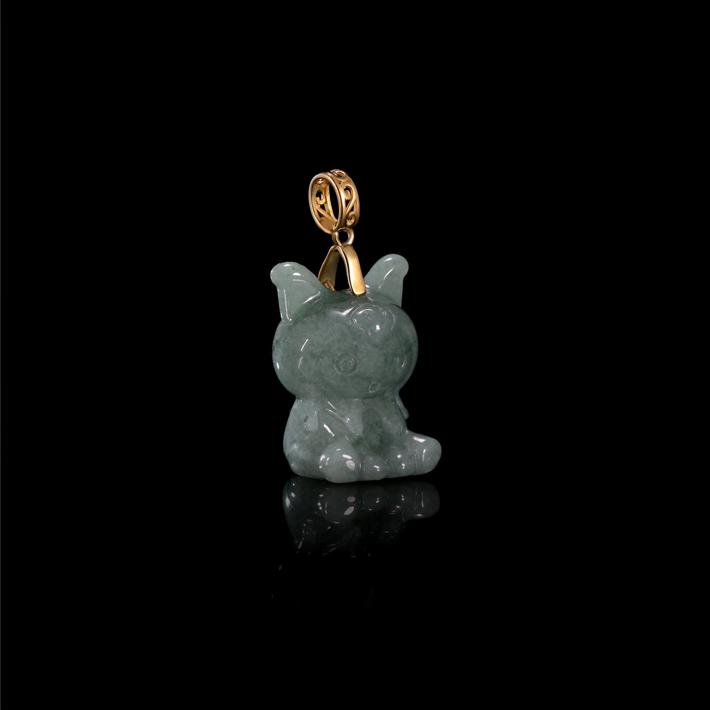 Natural Icy Grey-Blue Jadeite Cartoon Puppy Pendant | Full 3D Sitting Dog | 18K Gold Filigree Bail - Grade A Natural Jade Jewelry