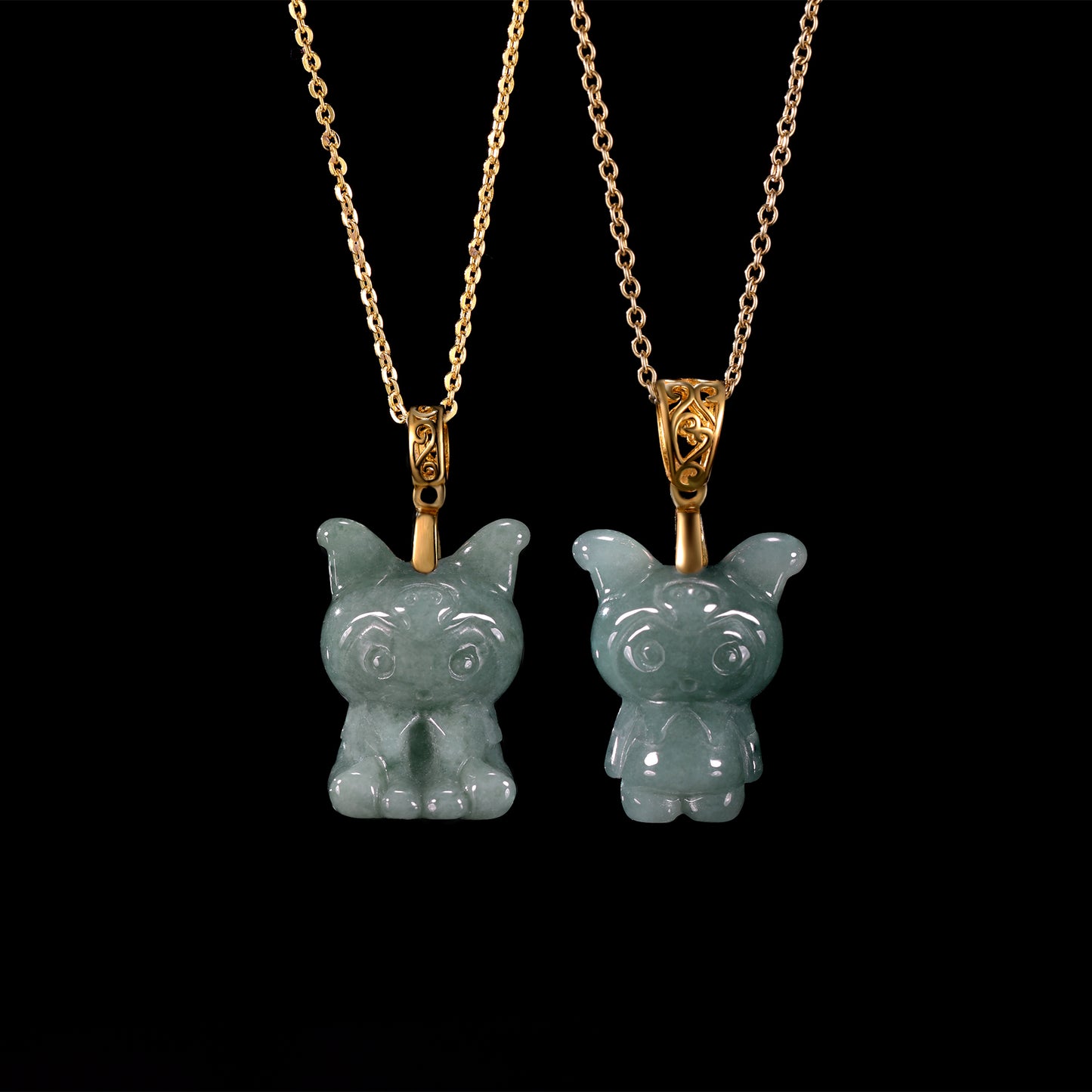 Natural Icy Grey-Blue Jadeite Cartoon Puppy Pendant | Full 3D Sitting Dog | 18K Gold Filigree Bail - Certified Grade A jade pendant from Jadelume