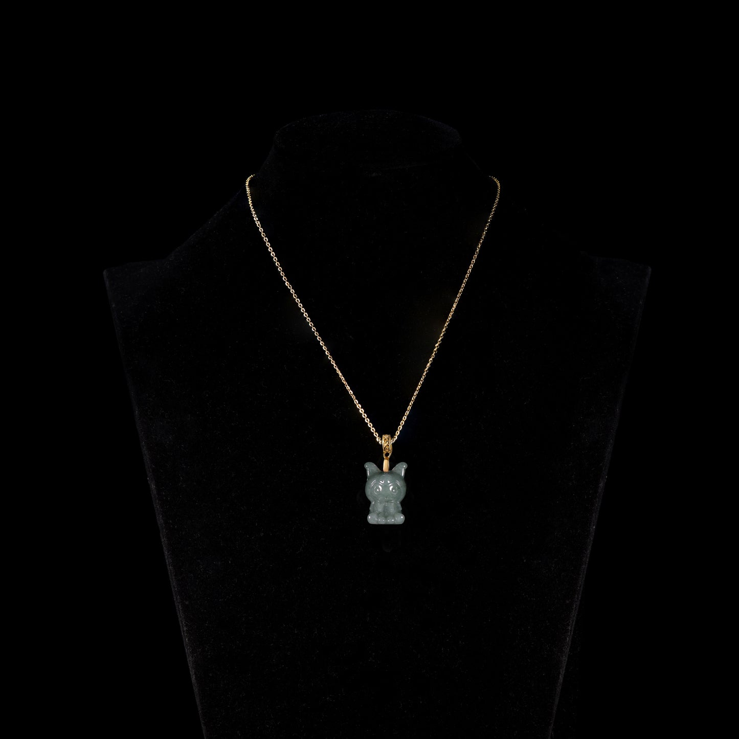 Natural Icy Grey-Blue Jadeite Cartoon Puppy Pendant | Full 3D Sitting Dog | 18K Gold Filigree Bail - Grade A Natural Jade Jewelry