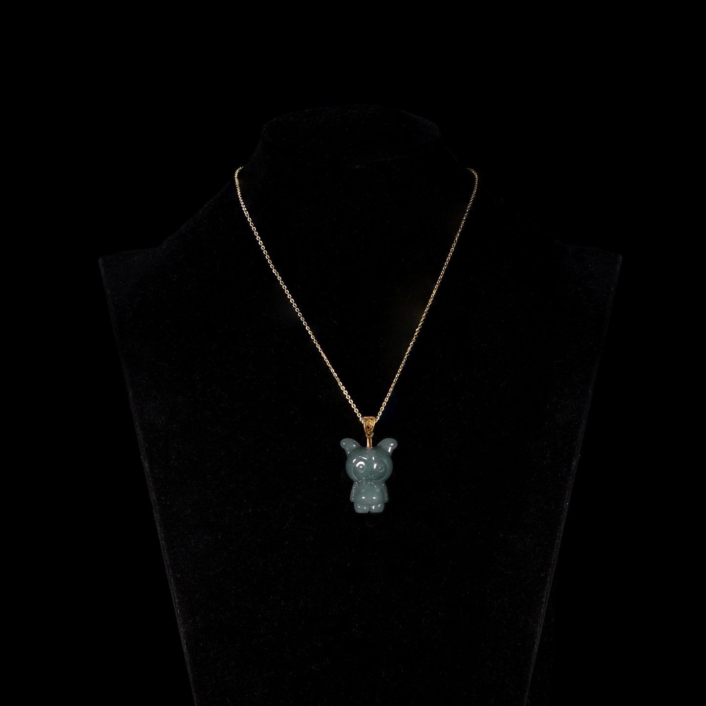 Natural Icy Grey-Blue Jadeite Cartoon Puppy Pendant | Full 3D Sitting Dog | 18K Gold Filigree Bail - Grade A Natural Jade Jewelry