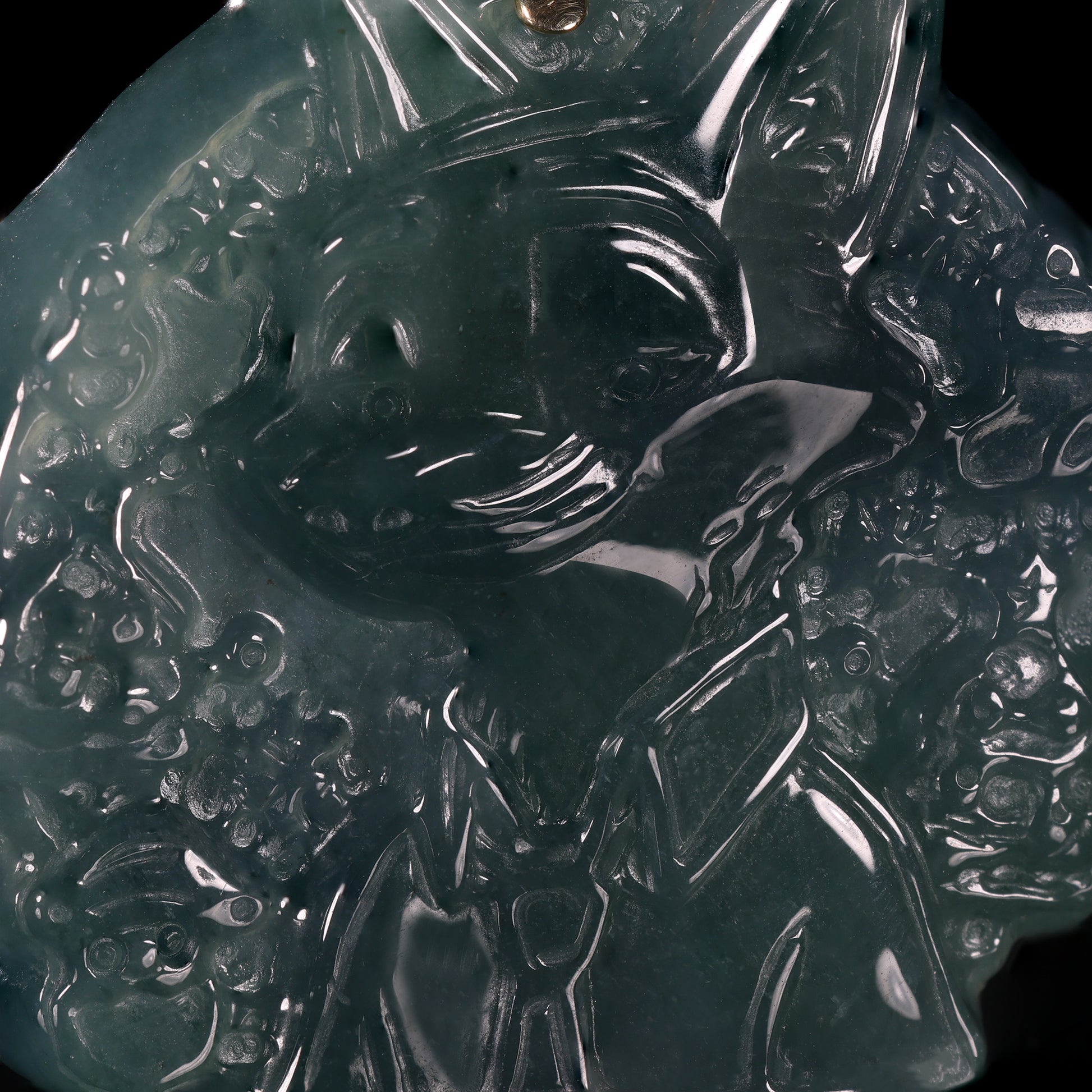 Natural Icy Jadeite Cartoon Cat Face Pendant | Full Relief Carving | 18K Gold Filigree Bail | Two Sizes - Grade A Natural Jade Jewelry