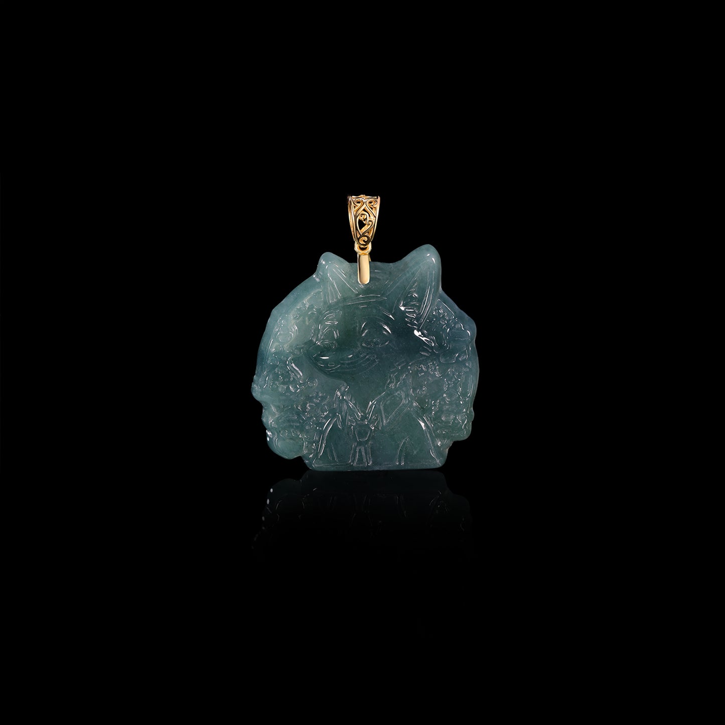 Natural Icy Jadeite Cartoon Cat Face Pendant | Full Relief Carving | 18K Gold Filigree Bail | Two Sizes - Certified Grade A jade pendant from Jadelume