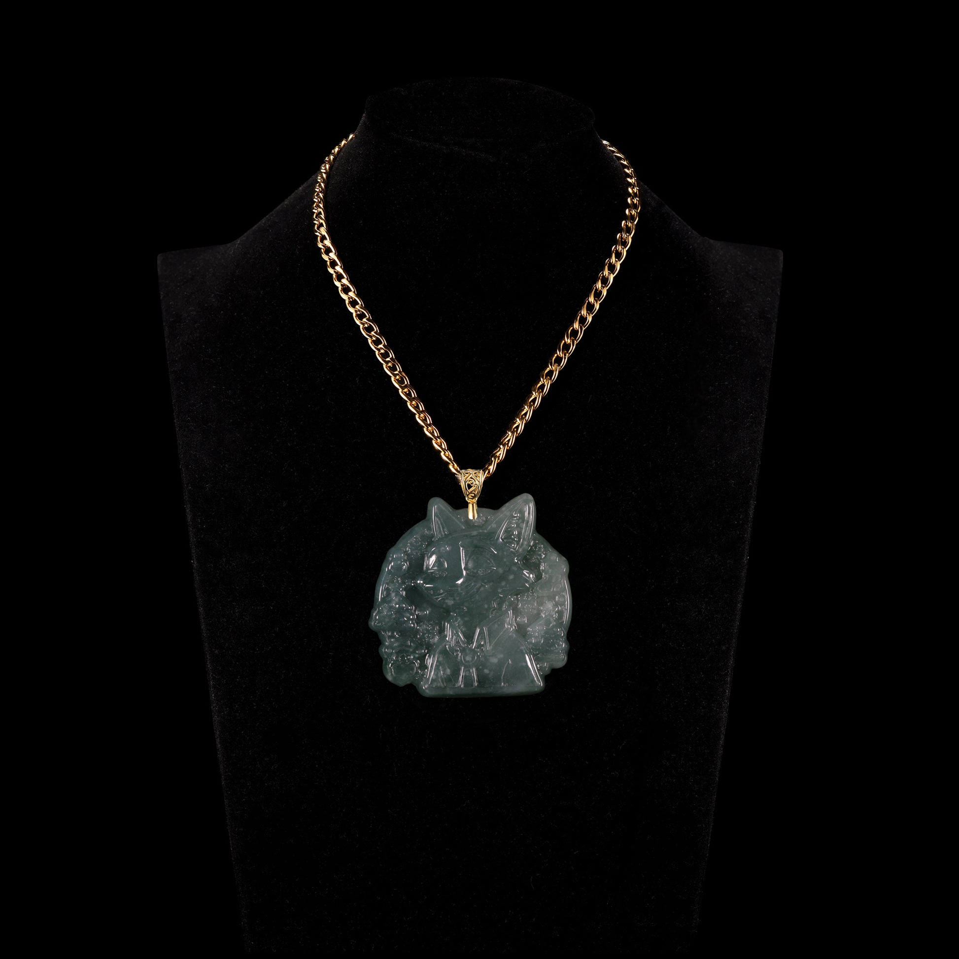 Natural Icy Jadeite Cartoon Cat Face Pendant | Full Relief Carving | 18K Gold Filigree Bail | Two Sizes - Grade A Natural Jade Jewelry