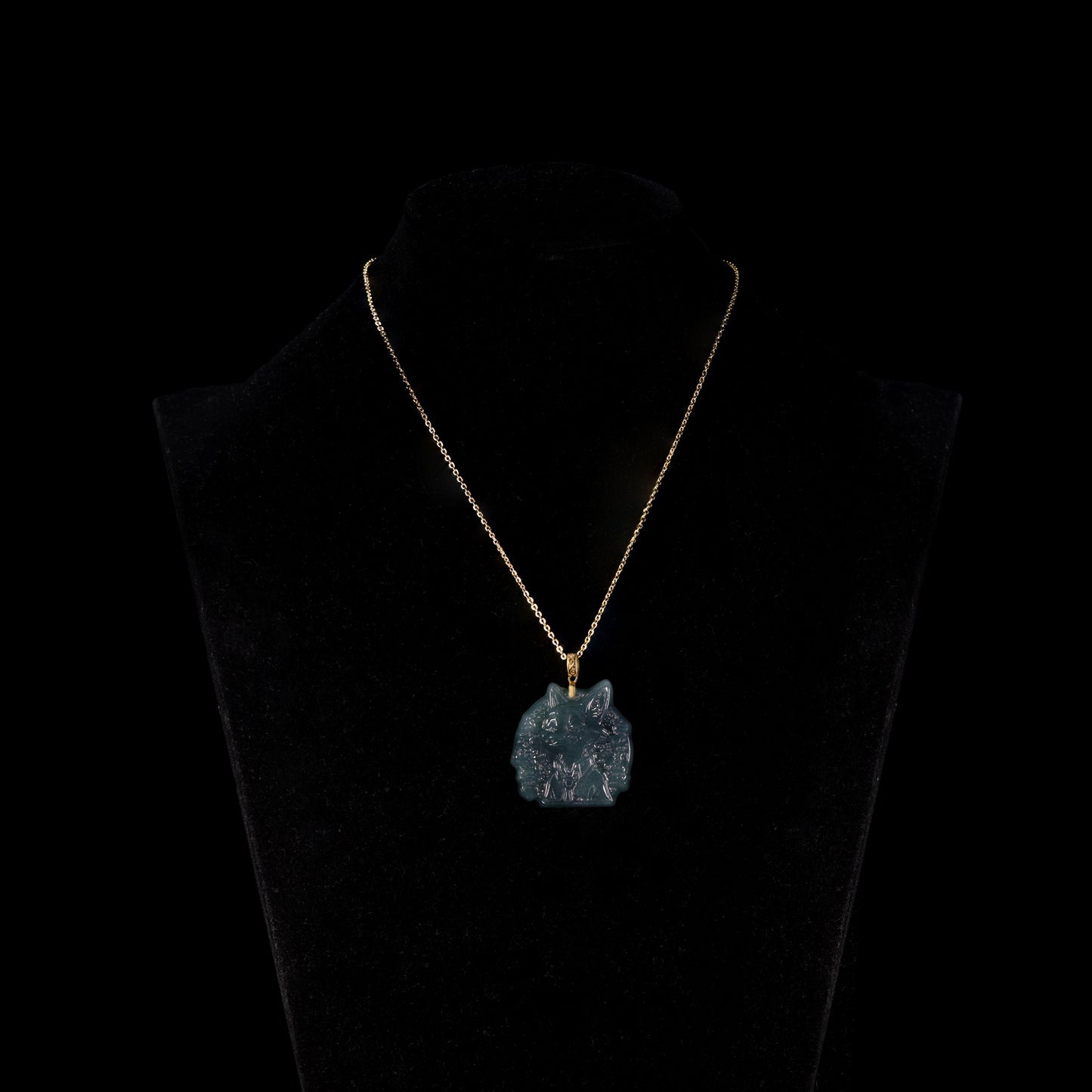 Natural Icy Jadeite Cartoon Cat Face Pendant | Full Relief Carving | 18K Gold Filigree Bail | Two Sizes - Grade A Natural Jade Jewelry