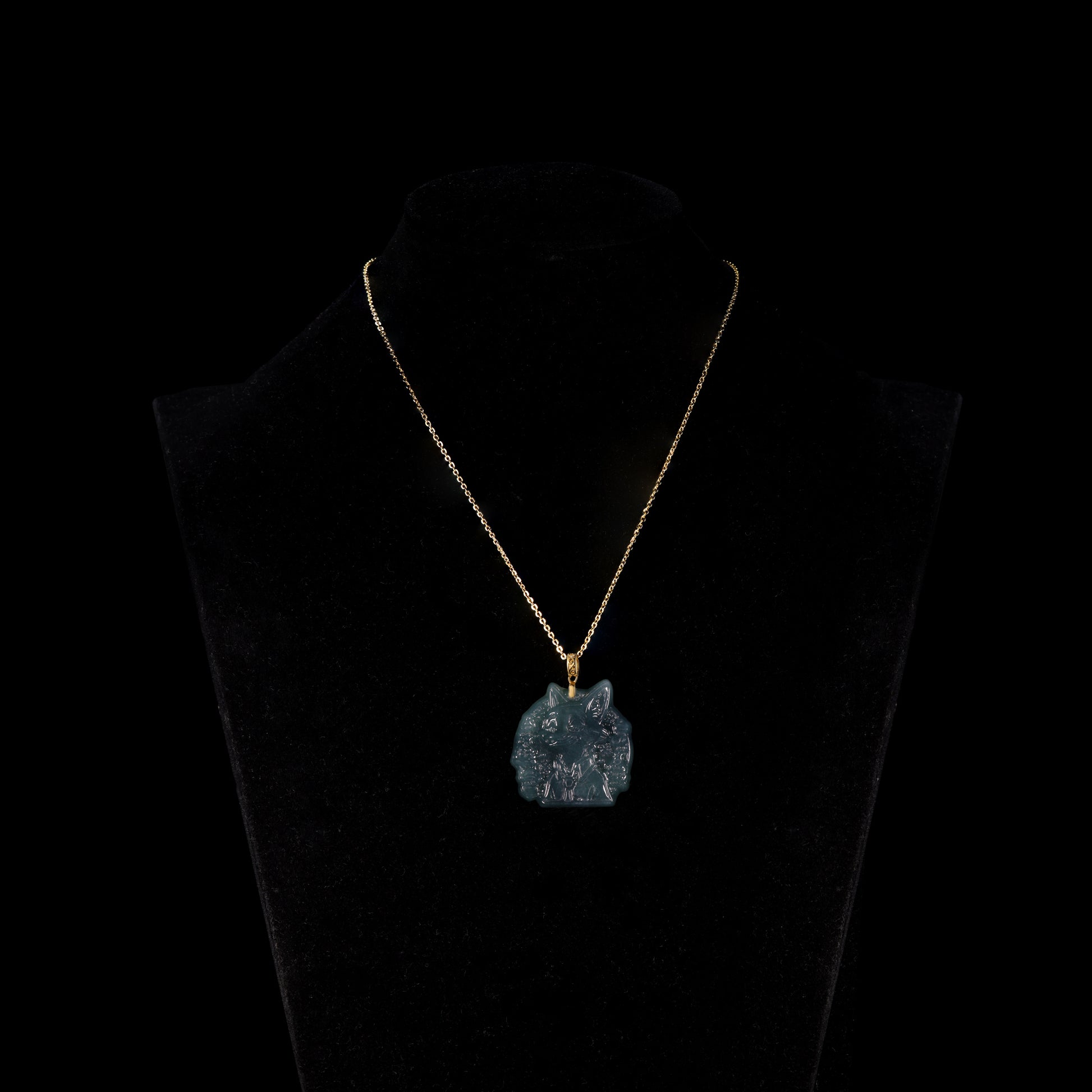 Natural Icy Jadeite Cartoon Cat Face Pendant | Full Relief Carving | 18K Gold Filigree Bail | Two Sizes - Grade A Natural Jade Jewelry