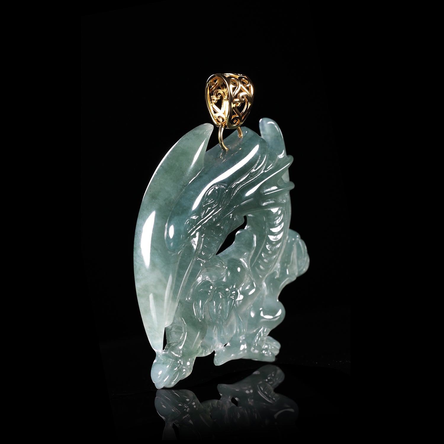 Natural Jadeite Western Dragon Pendant | Hand-Carved Jade - Certified Grade A jade pendant from Jadelume