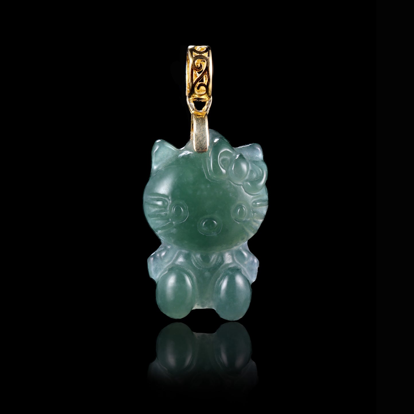Natural Jadeite Cute Cat Pendant | Hand-Carved Jade with S925 Bail - Certified Grade A jade pendant from Jadelume