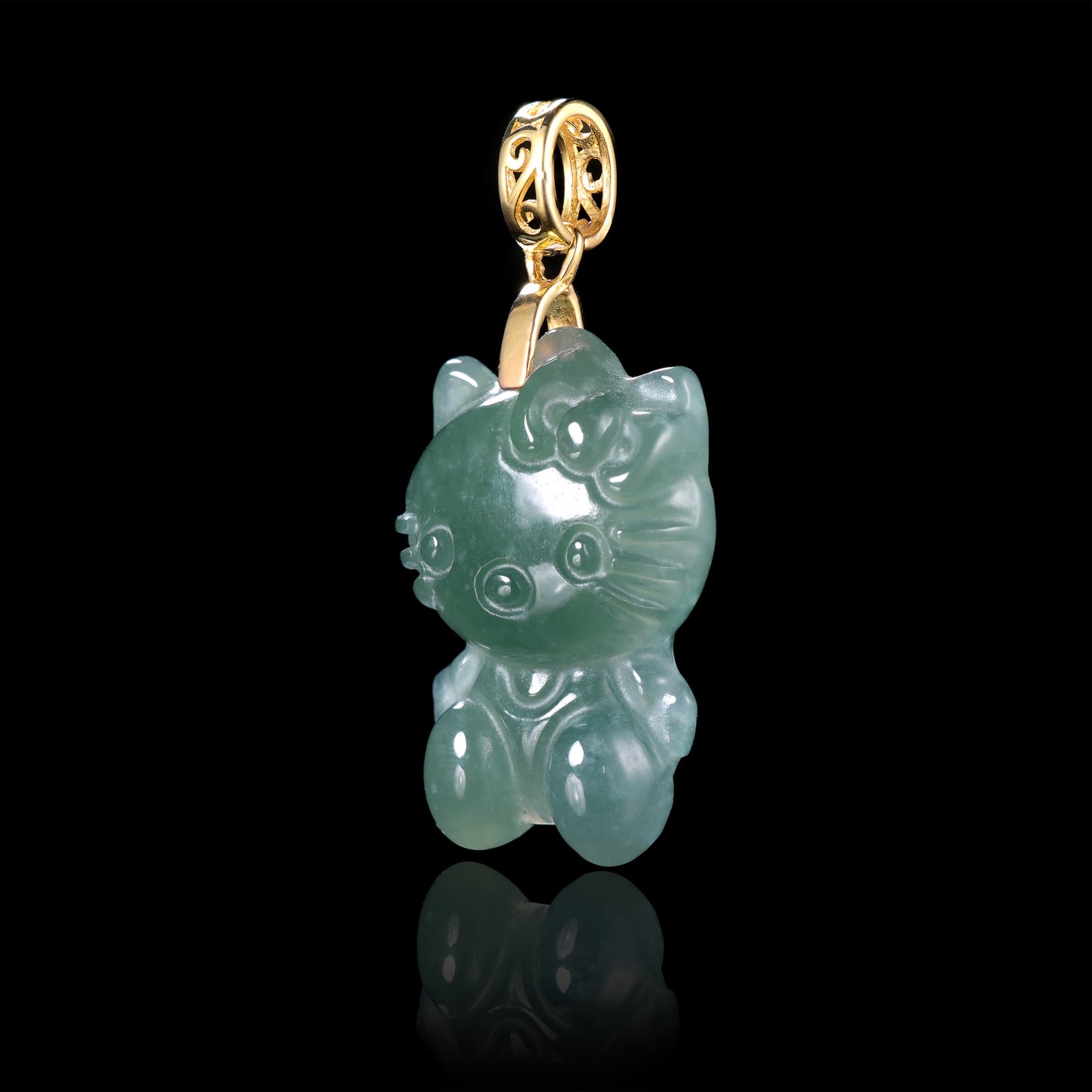 Natural Jadeite Cute Cat Pendant | Hand-Carved Jade with S925 Bail - Grade A Natural Jade Jewelry