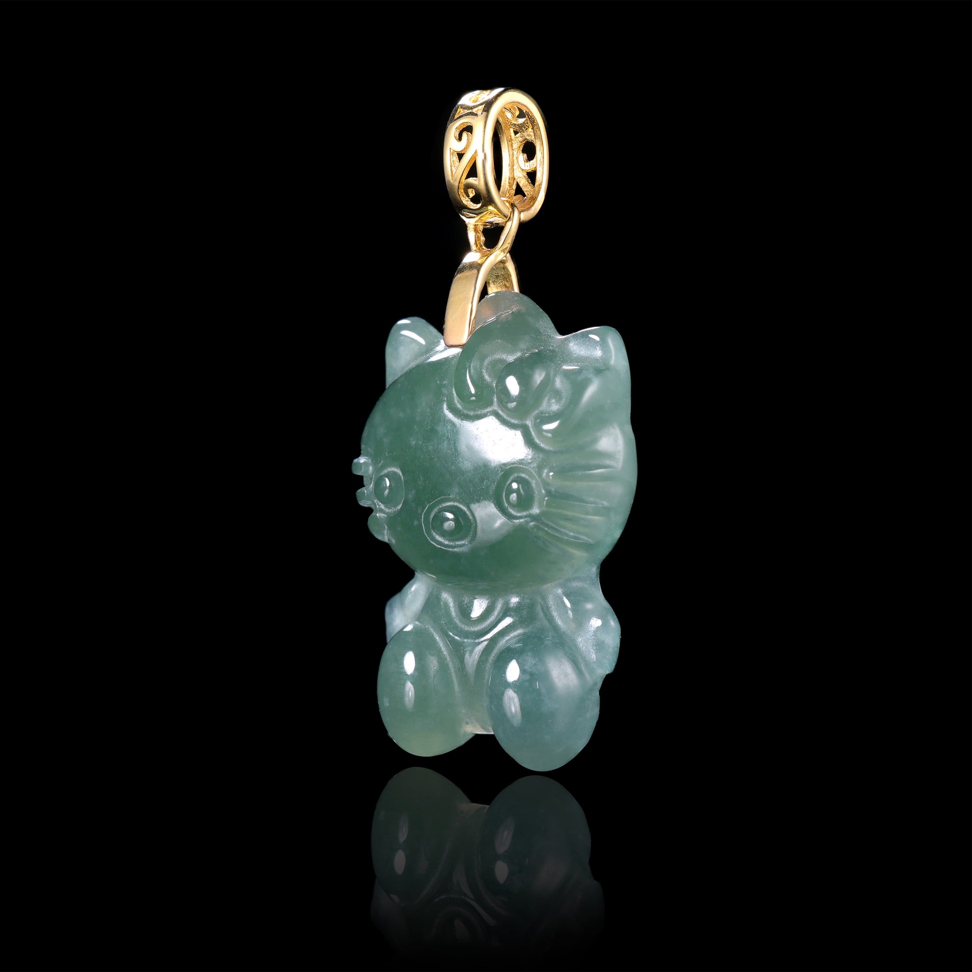 Natural Jadeite Cute Cat Pendant | Hand-Carved Jade with S925 Bail - Grade A Natural Jade Jewelry