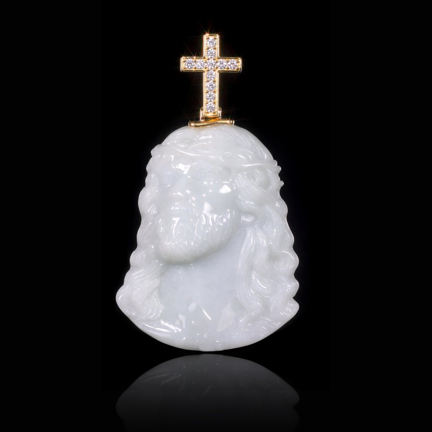Natural White Jadeite Jesus Head Pendant | Diamond Cross Bail S925 - Certified Grade A jade pendant from Jadelume