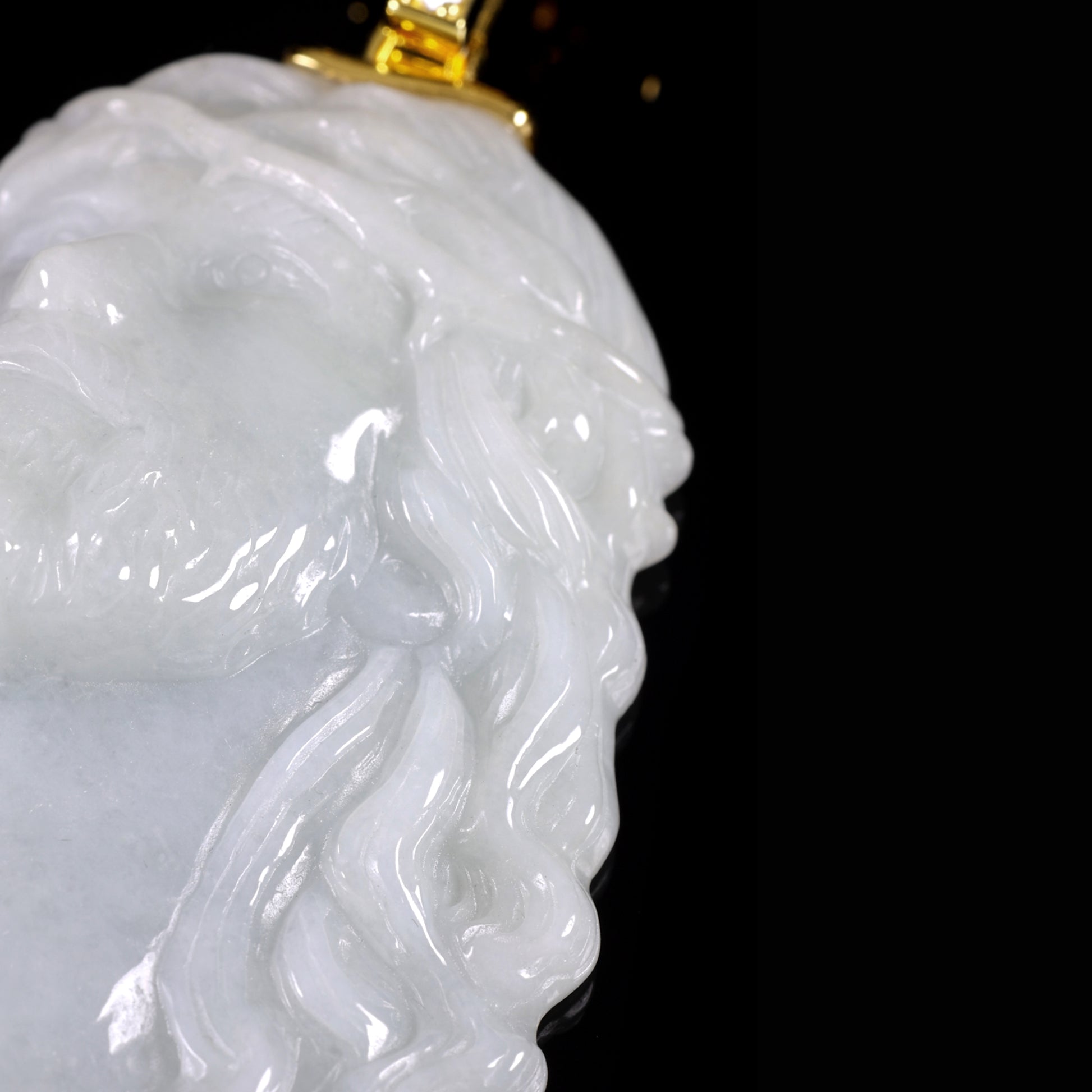 Natural White Jadeite Jesus Head Pendant | Diamond Cross Bail S925 - Grade A Natural Jade Jewelry