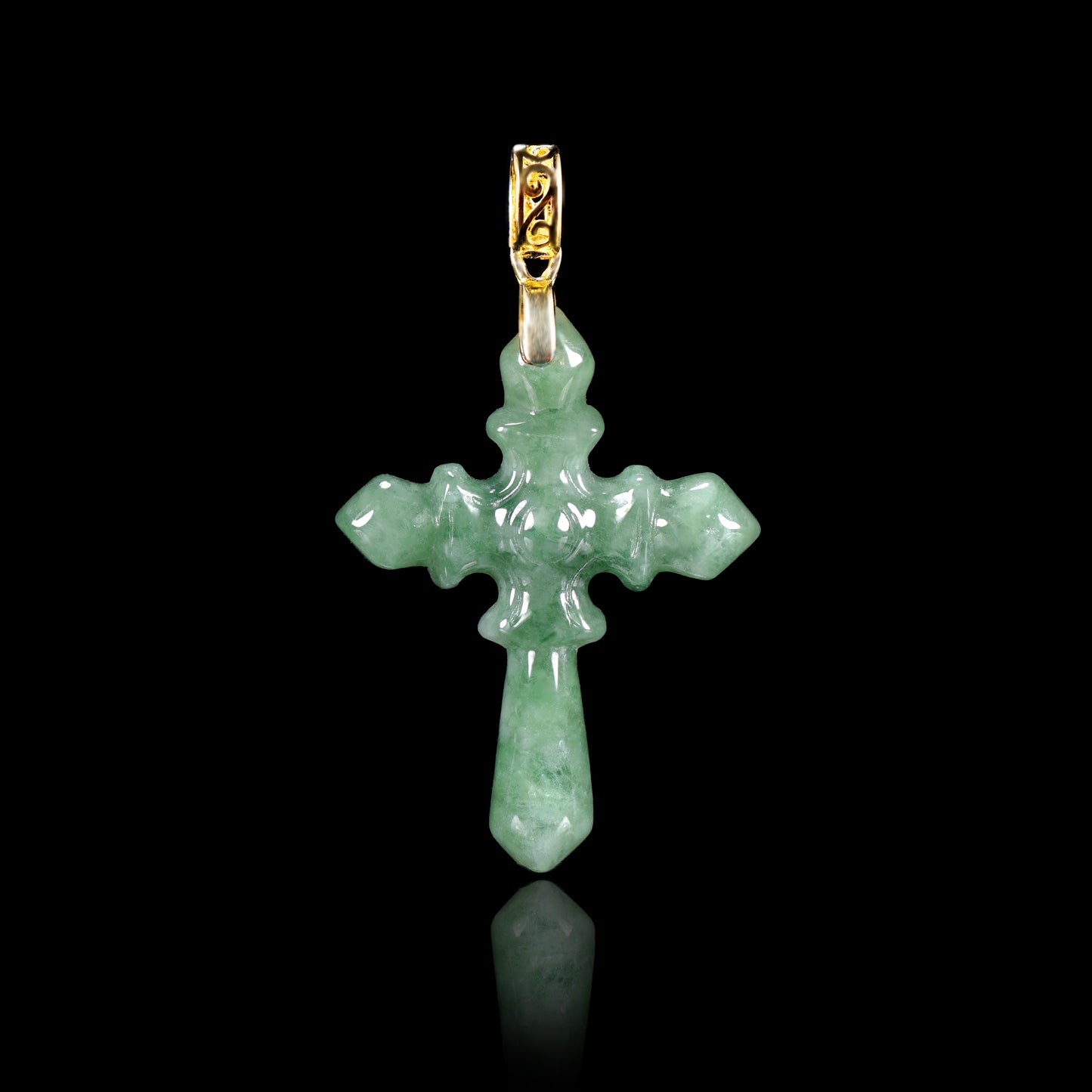 Natural Jadeite Gothic Cross Pendant | S925 Gold Filigree Bail - Certified Grade A jade pendant from Jadelume