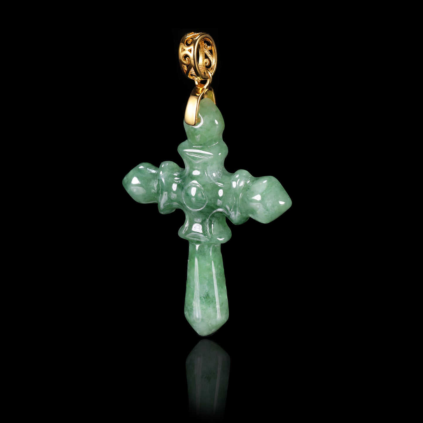 Natural Jadeite Gothic Cross Pendant | S925 Gold Filigree Bail - Grade A Natural Jade Jewelry