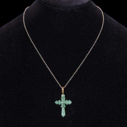 Natural Jadeite Cross Pendant | Gold Bail | 天然翡翠十字架镶金吊坠 - Certified Grade A jade pendant from Jadelume
