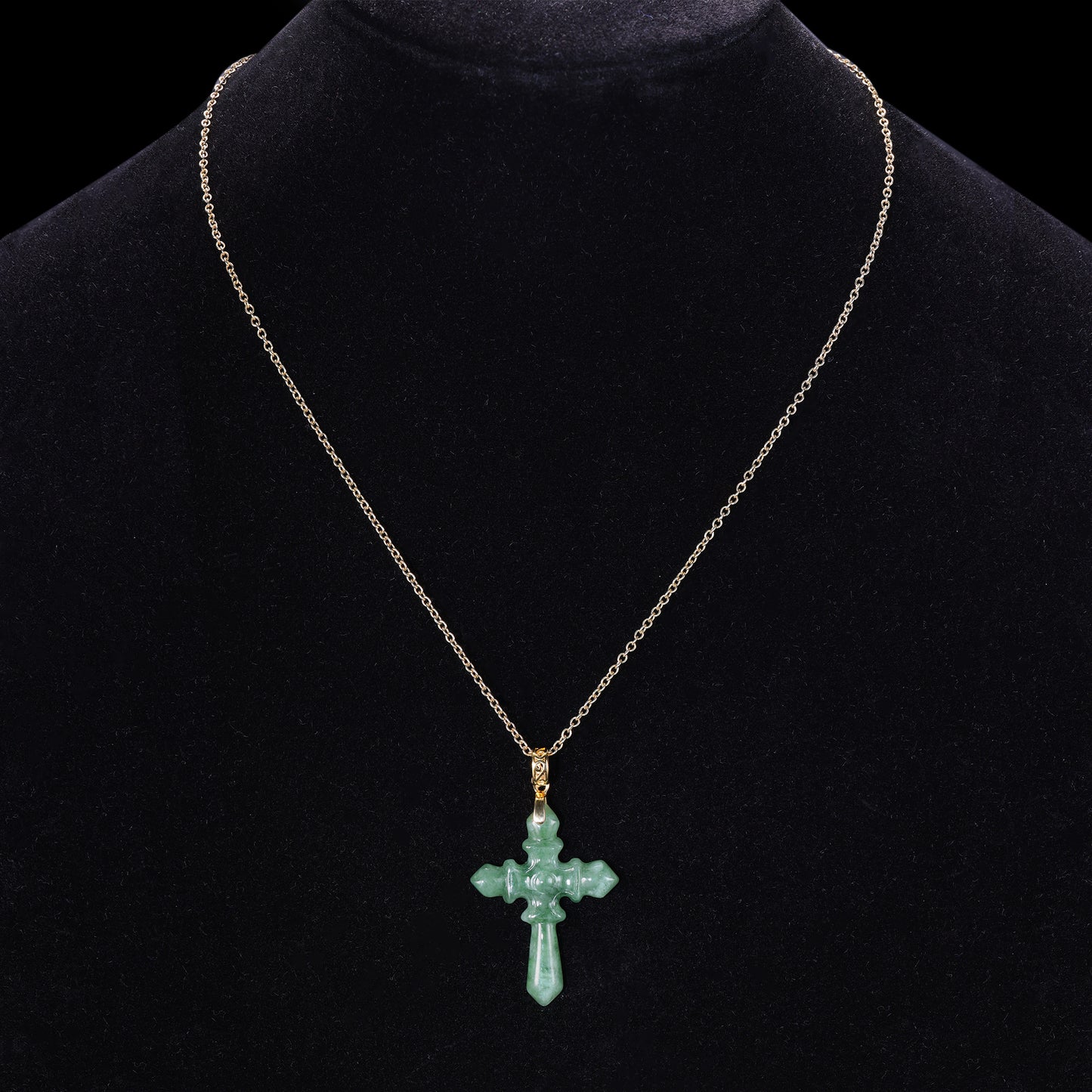 Natural Jadeite Gothic Cross Pendant | S925 Gold Filigree Bail - Grade A Natural Jade Jewelry