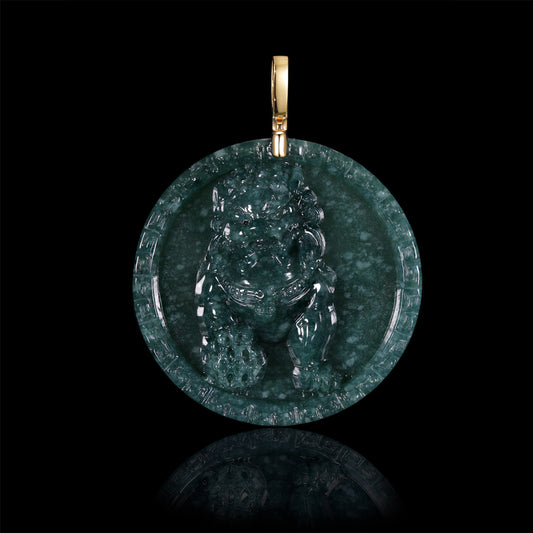 Fudog Jadeite Round Pendant – Silver & Moissanite Custom Edition