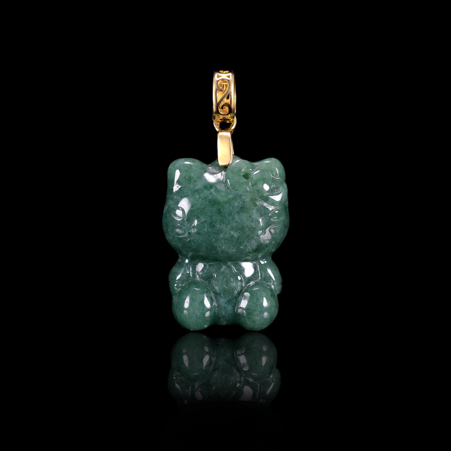 Natural Jadeite Cute Cat Pendant | Multi-Color | S925 Gold Filigree Bail - Grade A Natural Jade Jewelry
