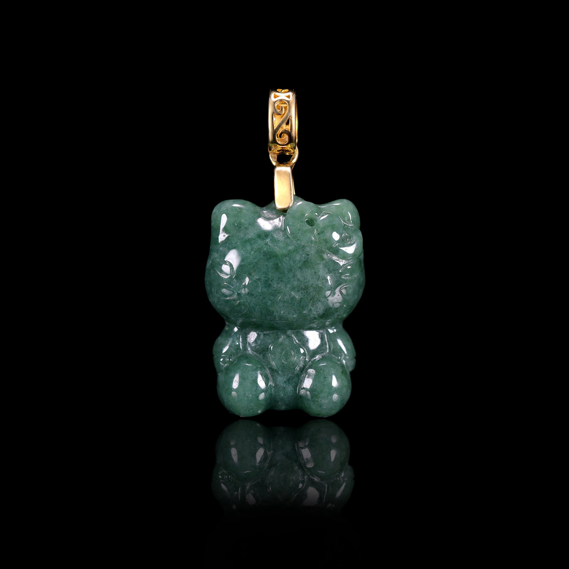 Natural Jadeite Cute Cat Pendant | Multi-Color | S925 Gold Filigree Bail - Grade A Natural Jade Jewelry